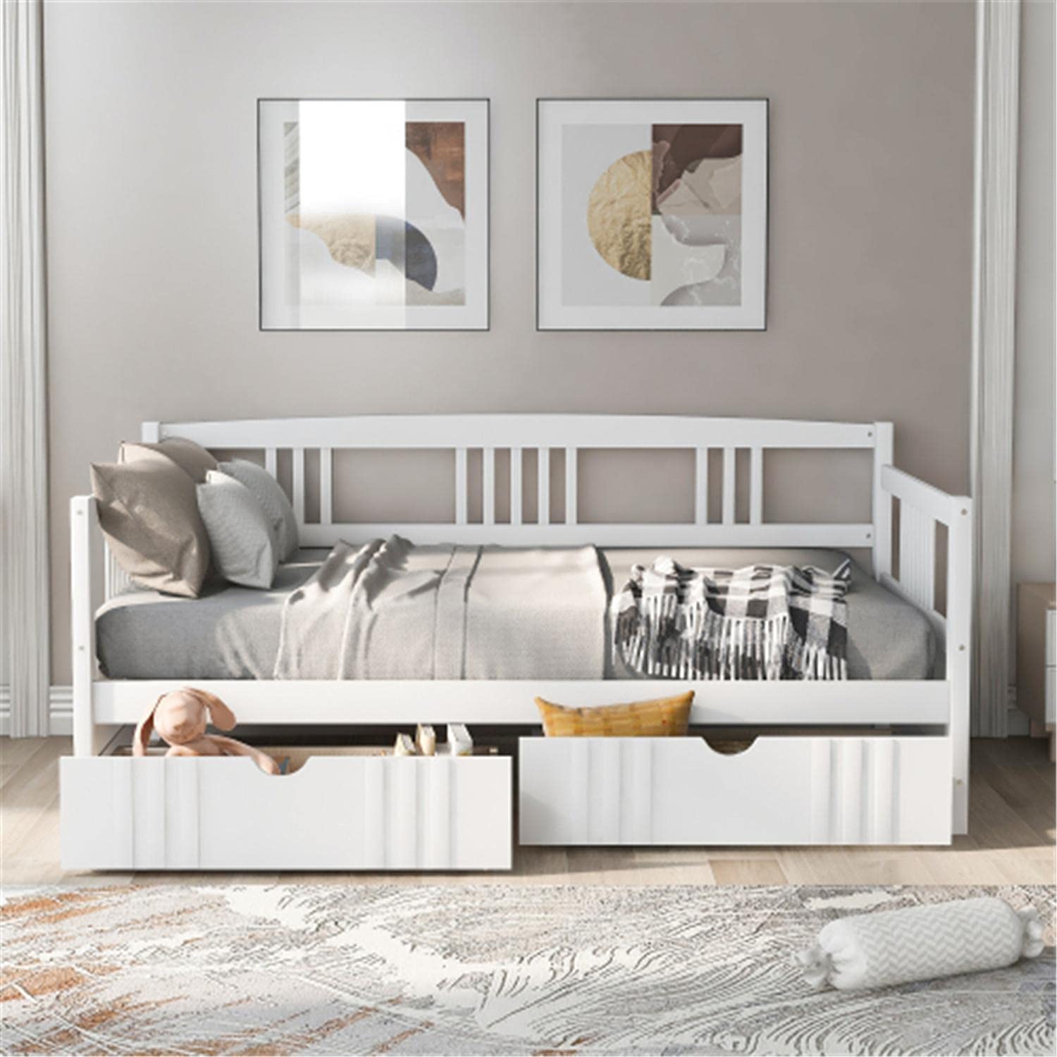 Twin Size Daybed Frame with Drawers - Convertible Sofa Bed with Storage, Space Saving Design, No Box Spring Needed, White - Perfect for Guest Room, Small Apartments & Dorm Rooms
