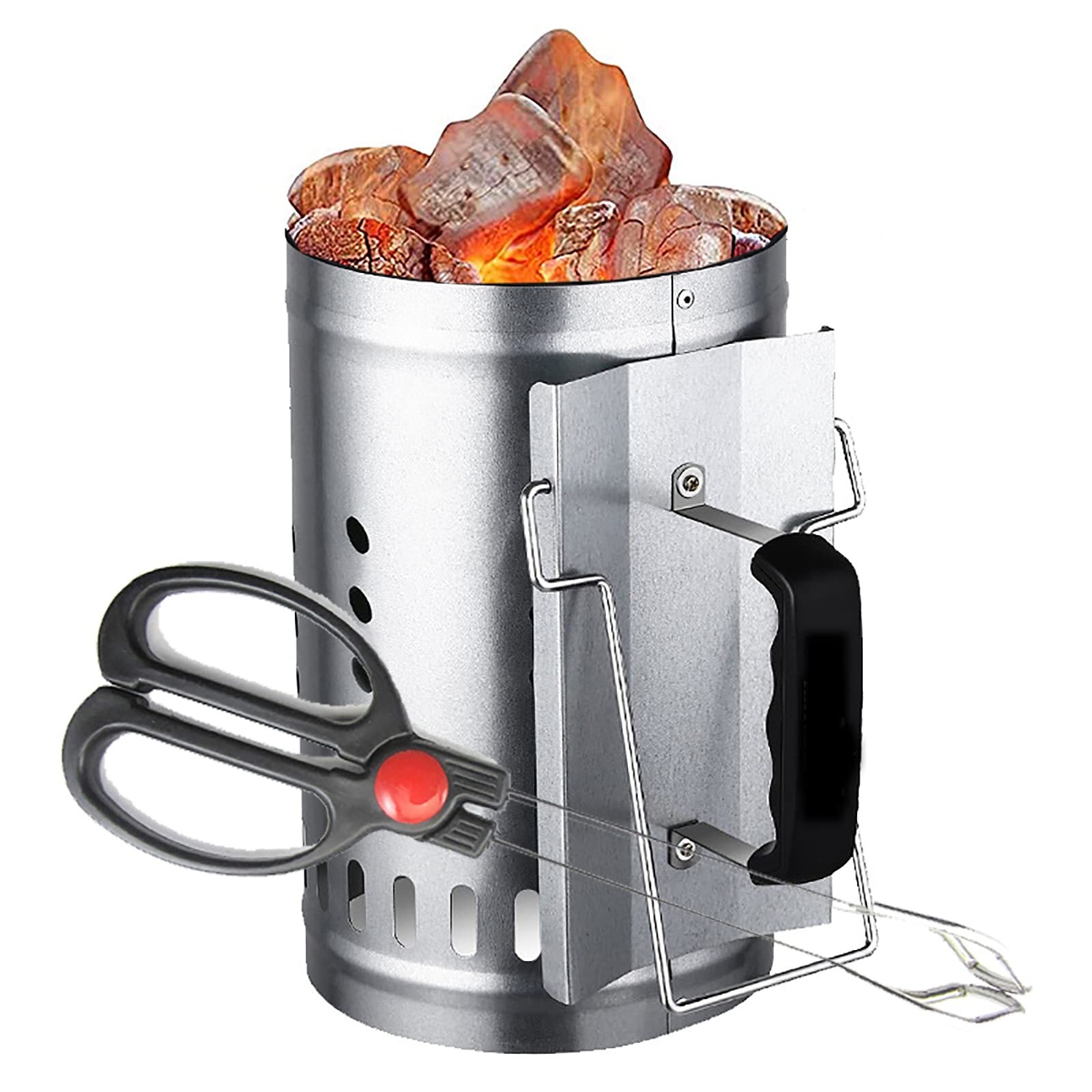 URJEKQ Charcoal Chimney Starter with Safety Handle - Fast & Safe BBQ Fire Starter for Grilling, Camping, Picnics - Compact & Durable Charcoal Lighter Accessory for Outdoor Cooking