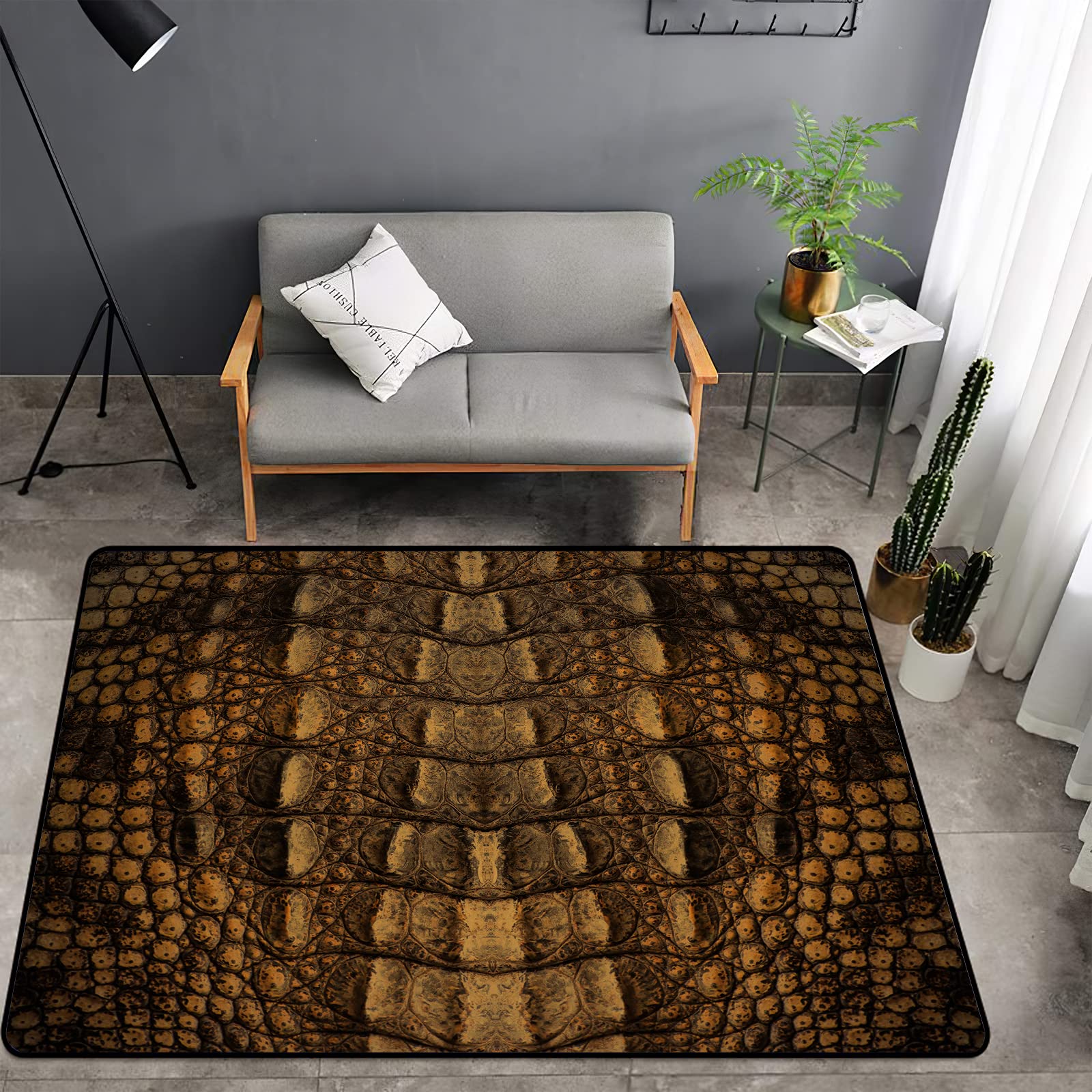 Washable Non-Slip Sponge Rug Pad - Soft Extra Thick Crocodile Skin Design for Kids Bedroom, Living Room, Bathroom & Dorm | Wild Animal Print Floor Mat for Home Decor, Indoor Safety & Comfort