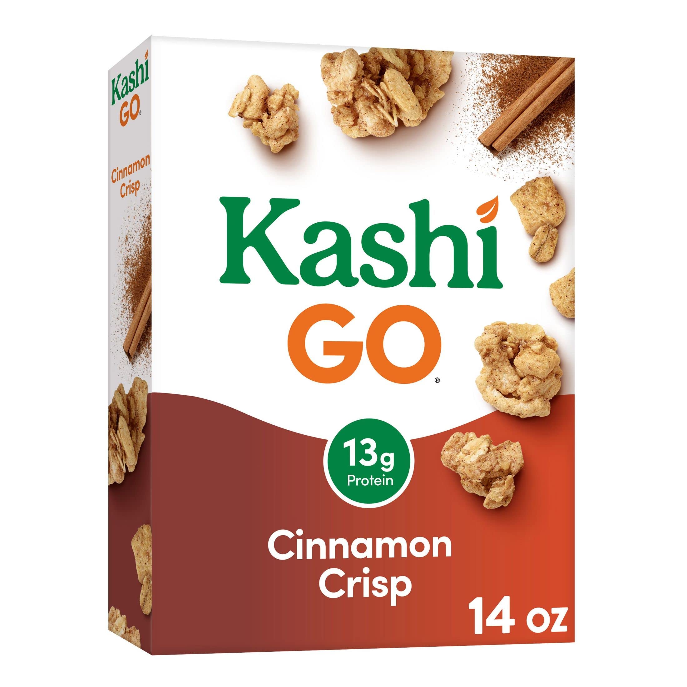 Kashi GO Cold Breakfast Cereal - Vegan Protein & Fiber Cereal, Cinnamon Crisp Flavor, 14oz Box | Healthy Morning Meal, Quick Vegan Breakfast, On-the-Go Snack for Active Lifestyles