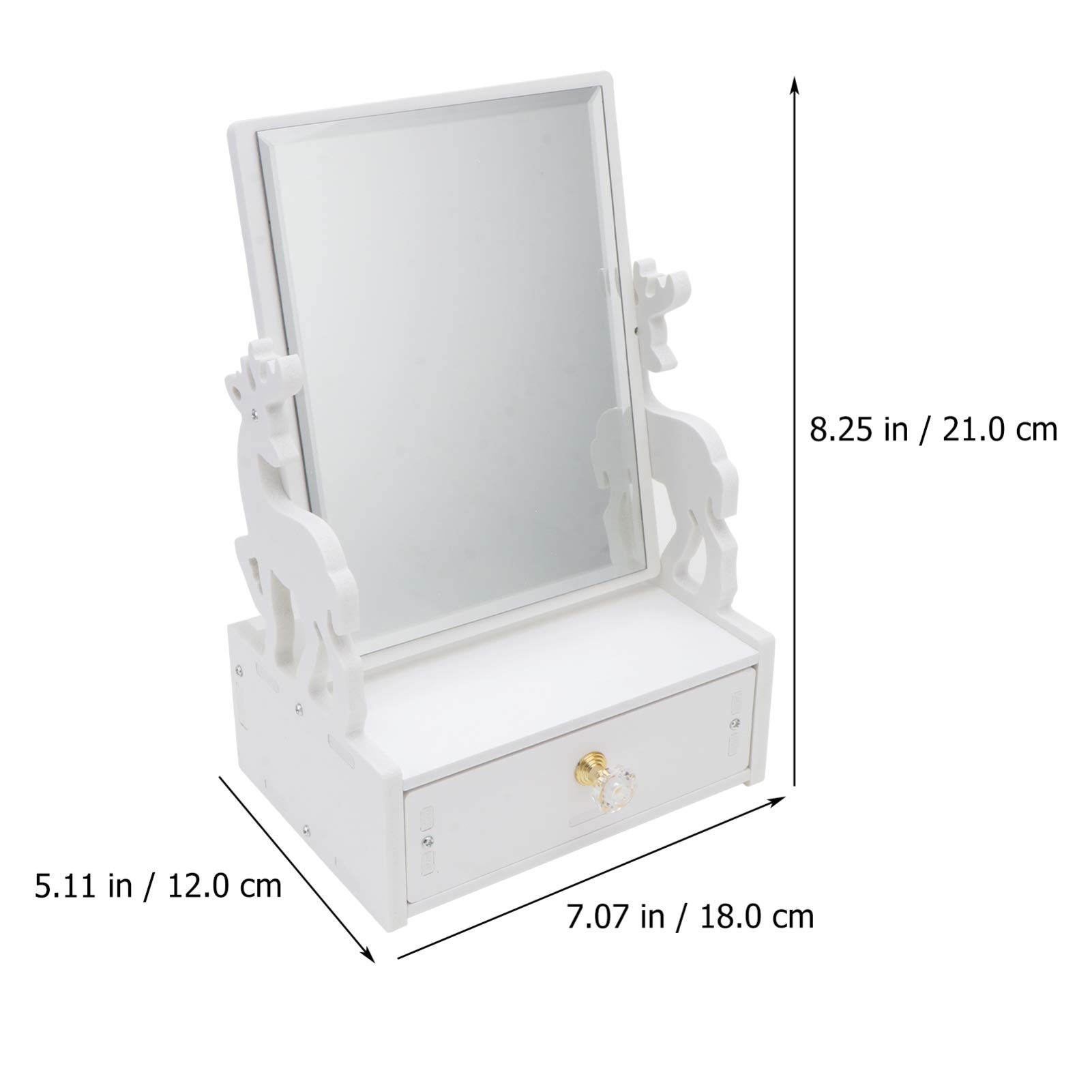 Stylish Wooden Vanity Makeup Mirror with Drawer & Storage Organizer - Perfect for Bathroom, Dresser, and Countertop (Deer Design) | Ideal for Home Decor, Beauty Routine & Gift Giving