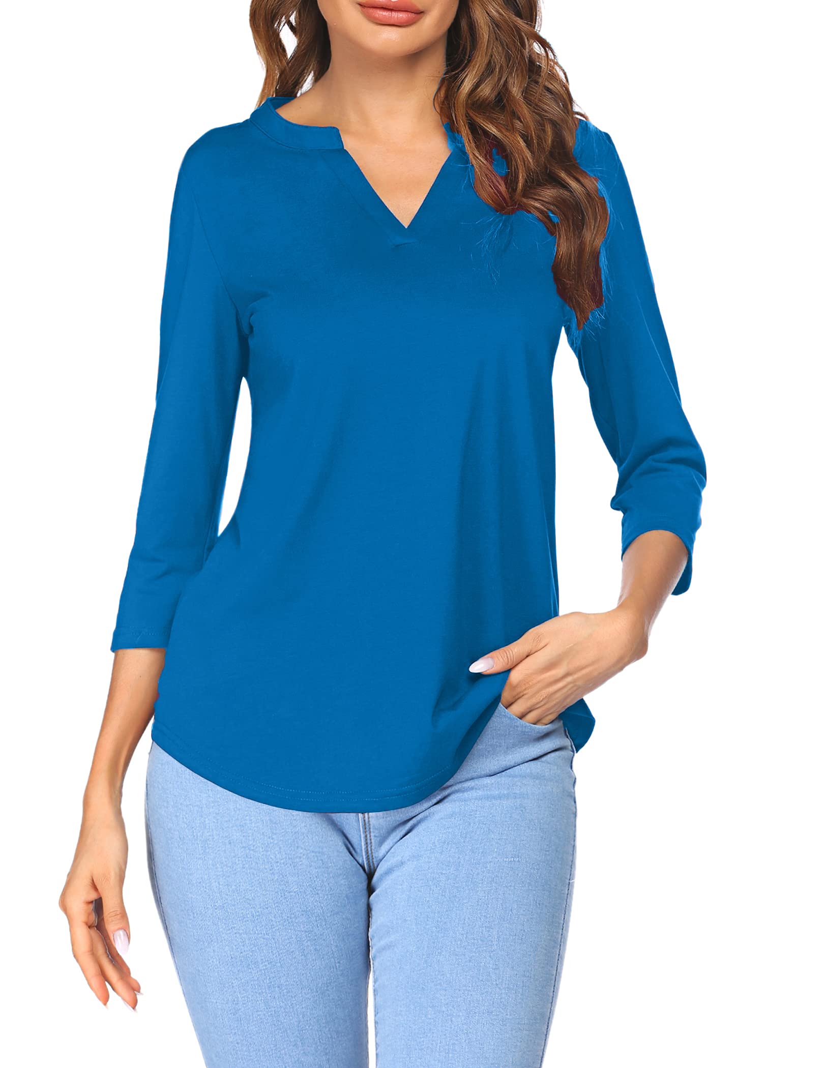 Sherosa Women's 3/4 Sleeve V-Neck Casual Henley Blouse - Soft Work Tops for Office, Date Night & Everyday Wear