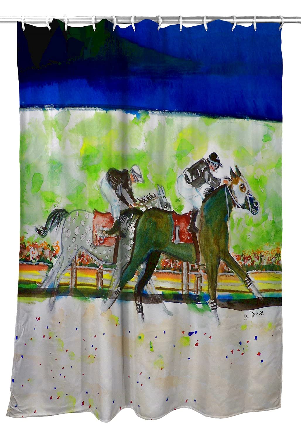 Betsy Drake Close Race Shower Curtain - Waterproof Bathroom Decor with Vintage Horse Racing Design - Perfect for Farmhouse, Equestrian & Country Style Bathrooms