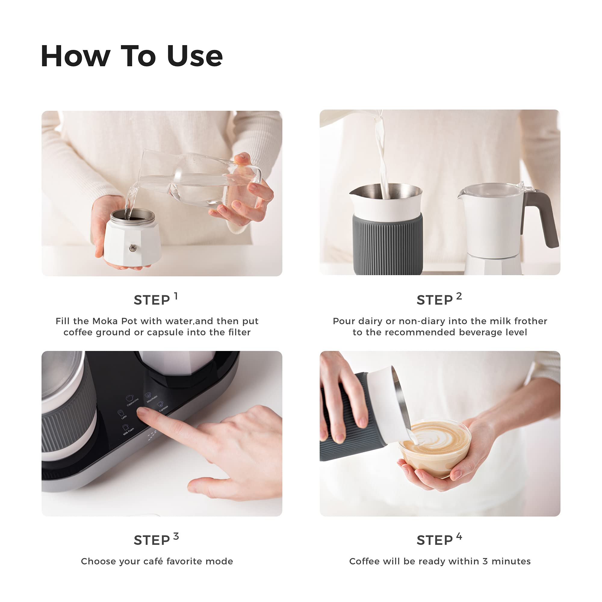 SEVEN&ME All-in-One Espresso Machine with Milk Frother - Electric Moka Pot for Latte, Cappuccino & Macchiato - One-Touch Smart Operation (8.66