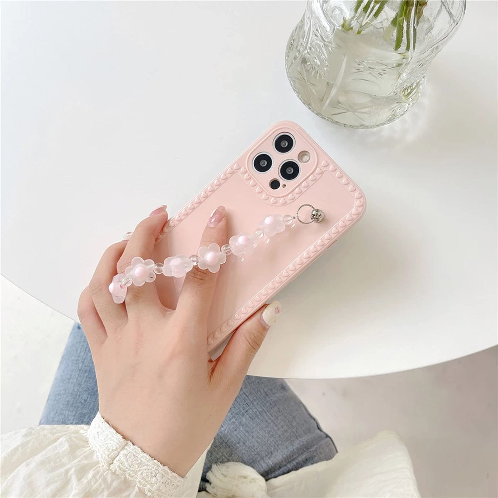Flower Design Soft TPU Phone Case for iPhone 12/12 Pro/12 Pro Max with Chain Bracelet - Slim Shockproof Anti-Fingerprint Protective Cover (Pink) - Perfect for Everyday Use, Travel & Fashion Accessory
