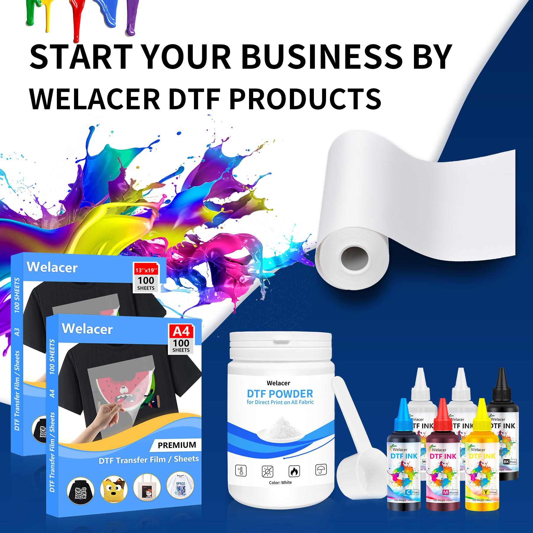 DTF Ink 500ml x 6 Bottles - Compatible with Epson I3200, XP600, R1390, L1800, ET-8550, ET-2850, XP-15000, R2400, L800, 1430, P400, P800, R2000 Printers | DTF Heat Transfer Ink Conversion Kit Refill for All DTF Printers & Films | Perfect for T-Shirt, Hoodie, and Custom Apparel Printing