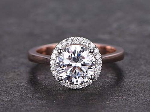 1.25 Ct Halo Round Cut Moissanite & Diamond Engagement Ring in 18k Gold Plating - Best Seller for Wedding, Proposal & Anniversary Gifts