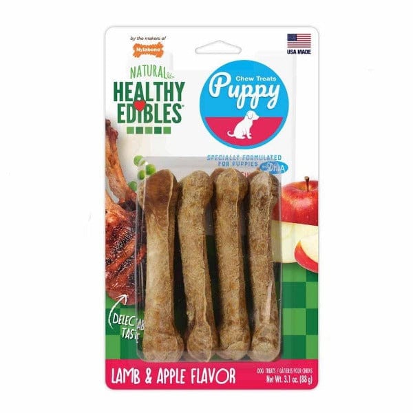 Nylabone Healthy Edibles Lamb & Apple Flavor Small Dog Chews - Tasty Dental Treats for Teething Puppies & Training Rewards