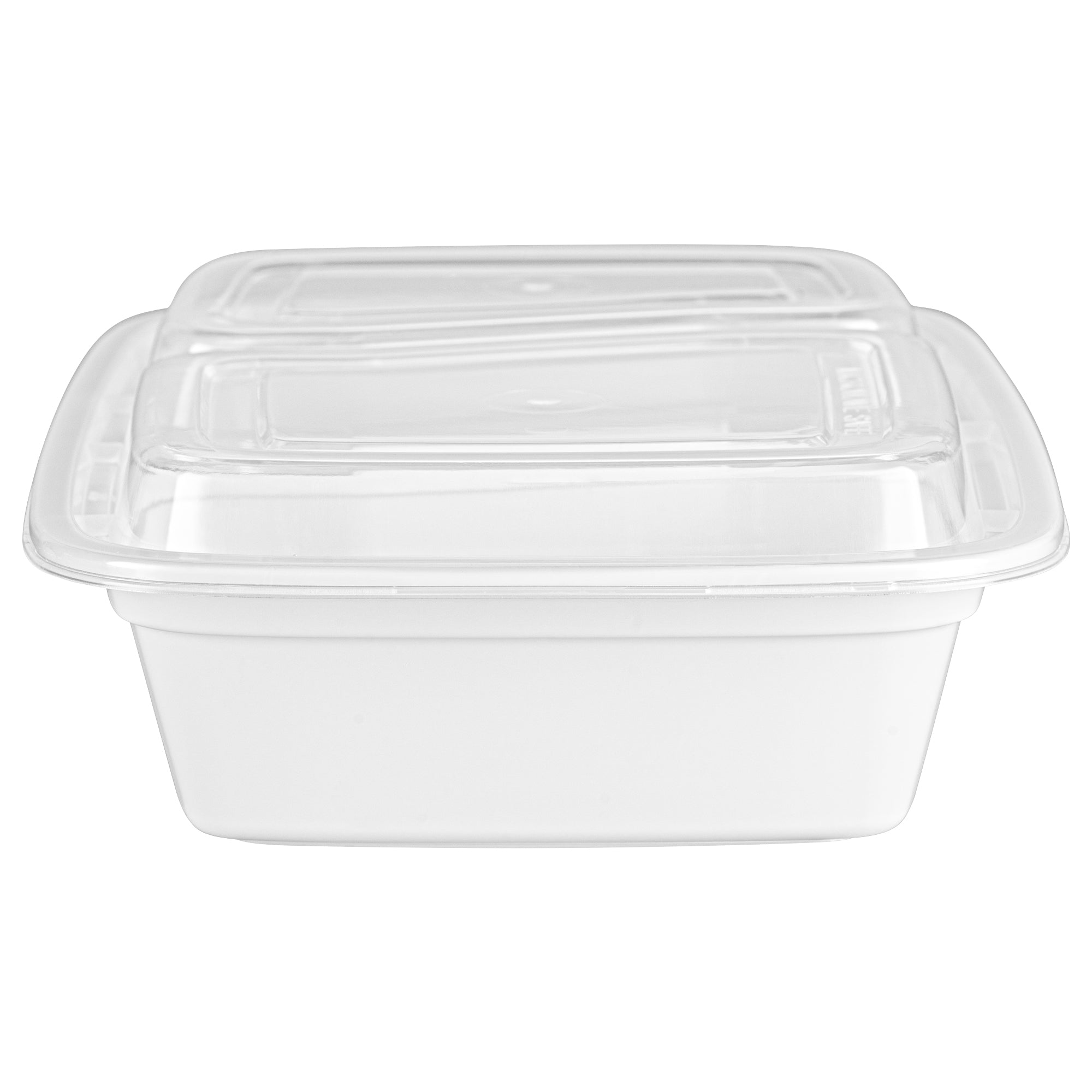 32 oz White Plastic 2-Compartment Food Storage Containers with Clear Lids - Microwave Safe (8.75