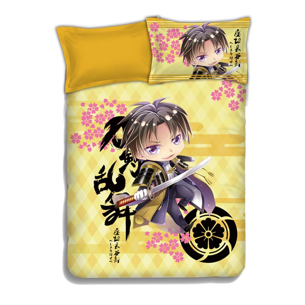 Touken Ranbu Heshikiri Hasebe Anime Flannel Bedding Set - 3 Piece Queen Size (180x200cm) with Pillow Covers | Soft & Warm for Winter, Perfect for Anime Fans & Collectors