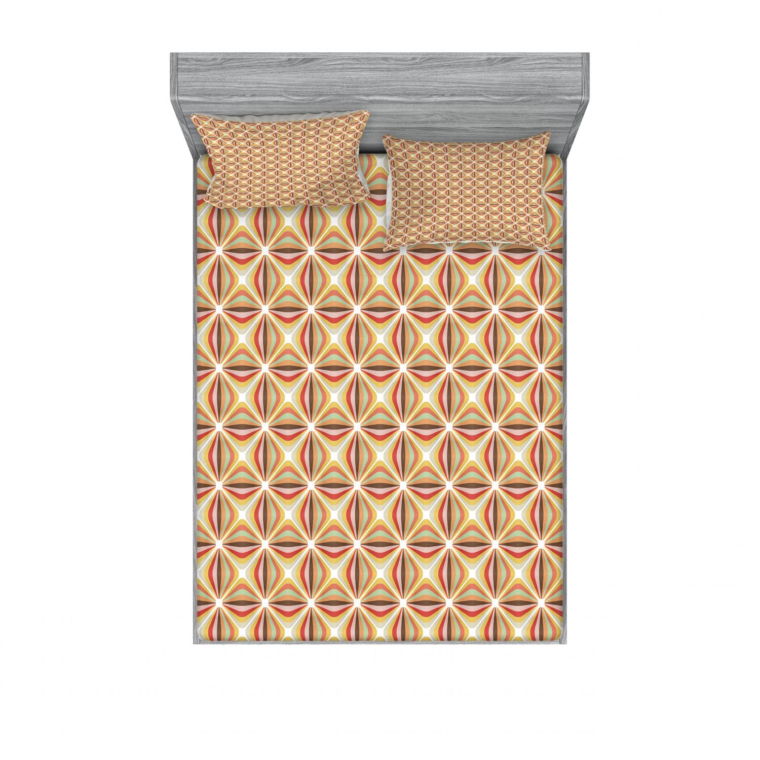 Ambesonne Retro 2-Pack Full Size Fitted Sheet & Pillow Sham Set - Colorful Geometric Pattern Bedding Decor (4-Piece Set) for Guest Room, Dorm or Vacation Home - Includes 2 Fitted Sheets & 4 Pillowcases in Vibrant Colors