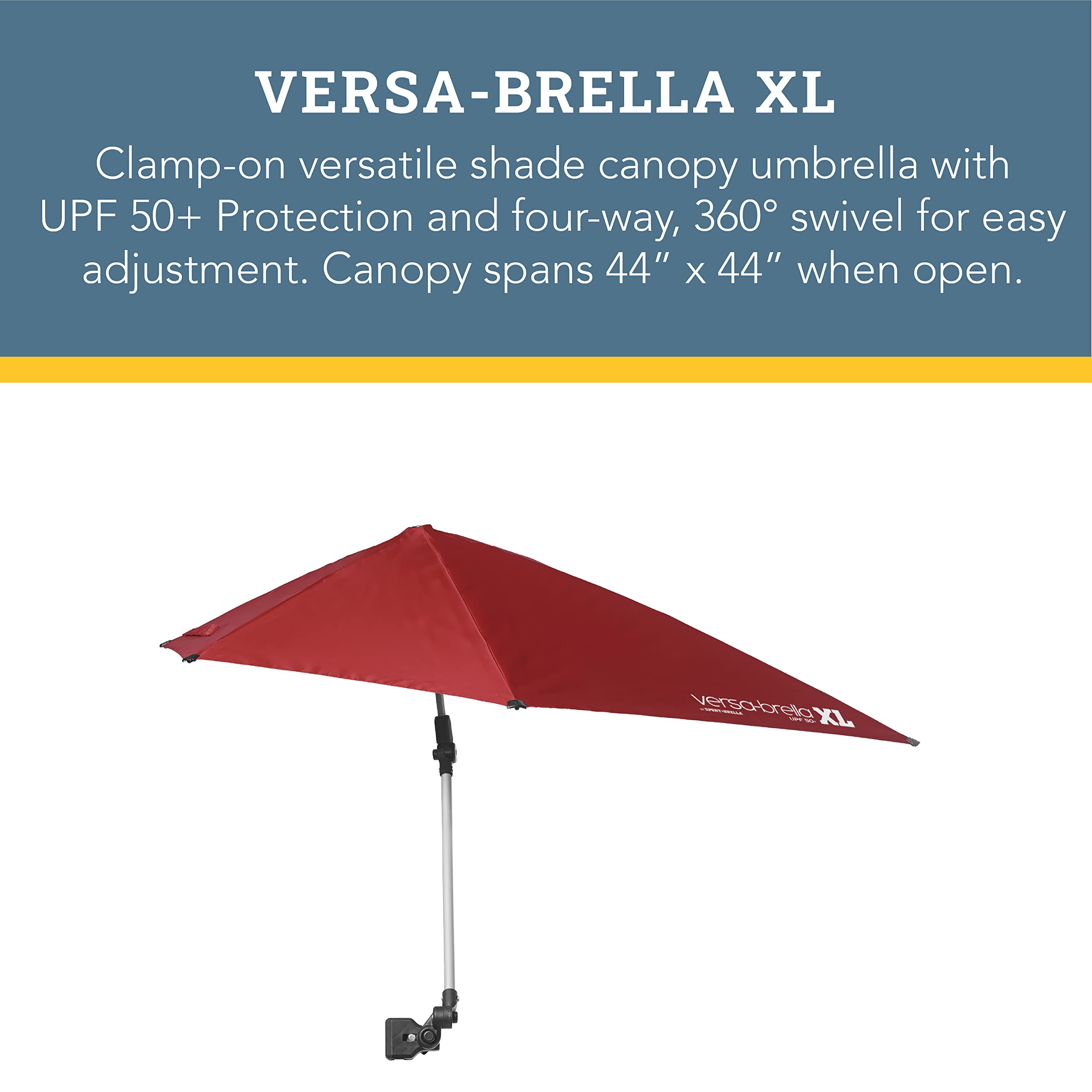 Versa-Brella UPF 50+ Portable Sun Shade Umbrella with 360° Swivel & Secure Clamp - Compact Outdoor Sun Protection for Beach, Golf, Fishing, Camping & Sports Events - Includes Carry Case