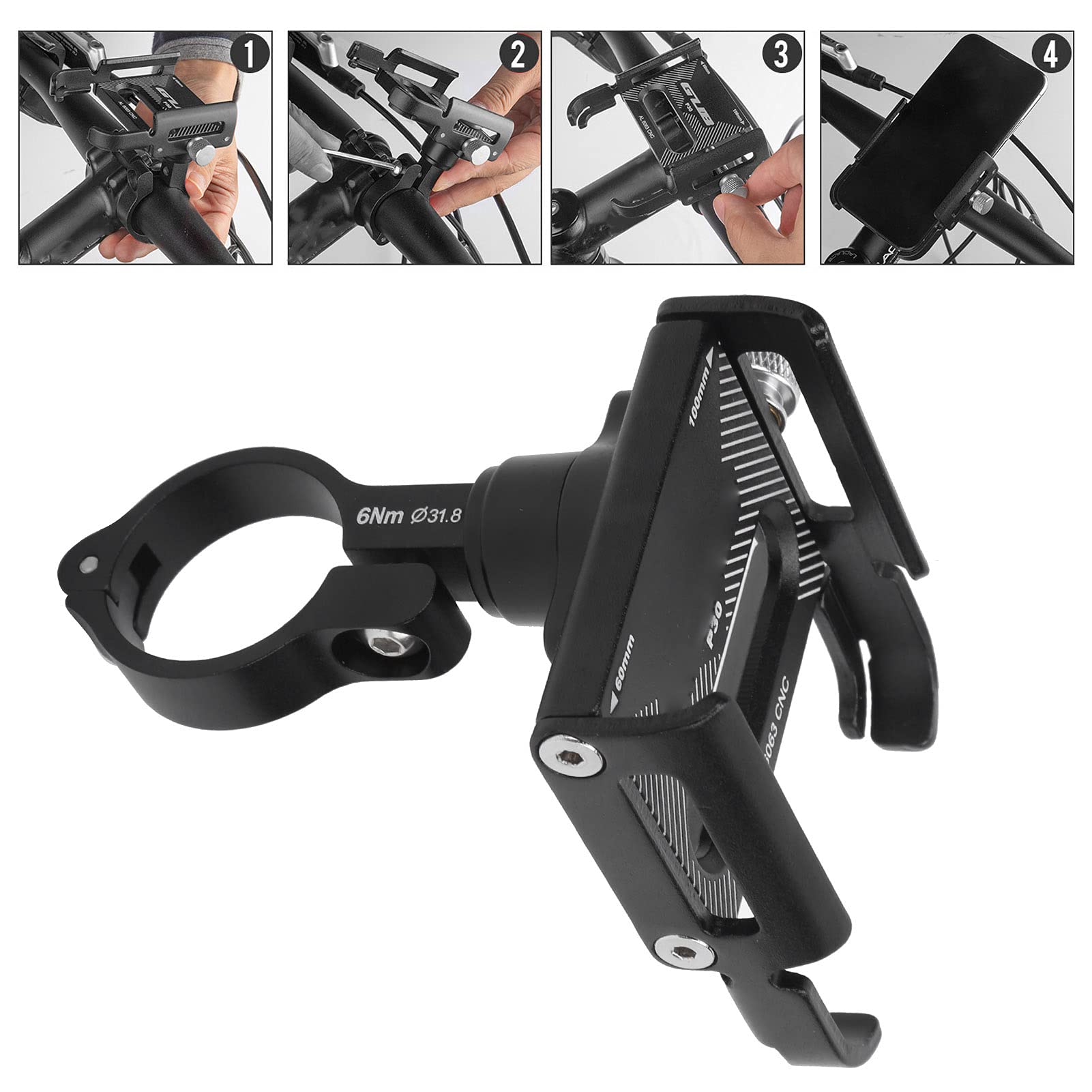 Premium P30 Aluminum Phone Holder - Adjustable 60-100mm Smartphone Stand for Car, Desk & Bed - Reduces Vibrations & Strengthens Pillow Support - Perfect for Driving, Working & Relaxing