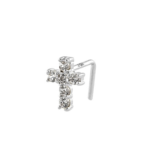 14K White Gold CZ Cross Nose Stud - Hypoallergenic Nose Ring for Women - Perfect for Everyday Wear, Parties & Gifts