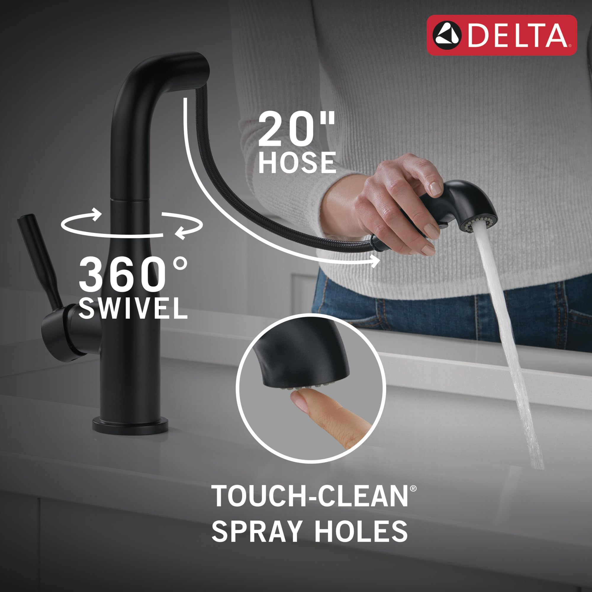Delta Almari Pull-Out Kitchen Faucet in Matte Black - Magnetic Docking Sprayer, High Arc Commercial-Grade Kitchen Sink Faucet for Modern Homes (Model 16943-BL-DST) | Perfect for Busy Cooks & Deep Sink Cleaning