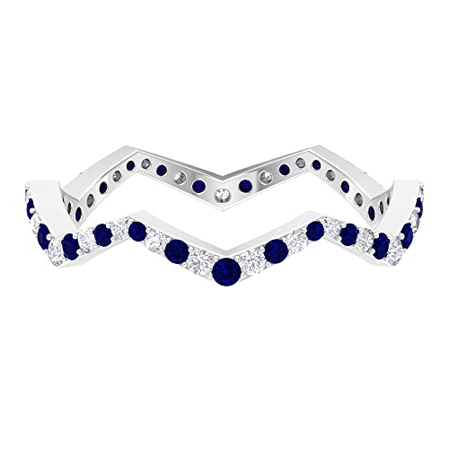 1 CT Blue Sapphire and Diamond Full Eternity Ring - 14K Solid Gold Zigzag Wedding Band for Women | Perfect for Engagement, Anniversary, and Special Occasion Gifts