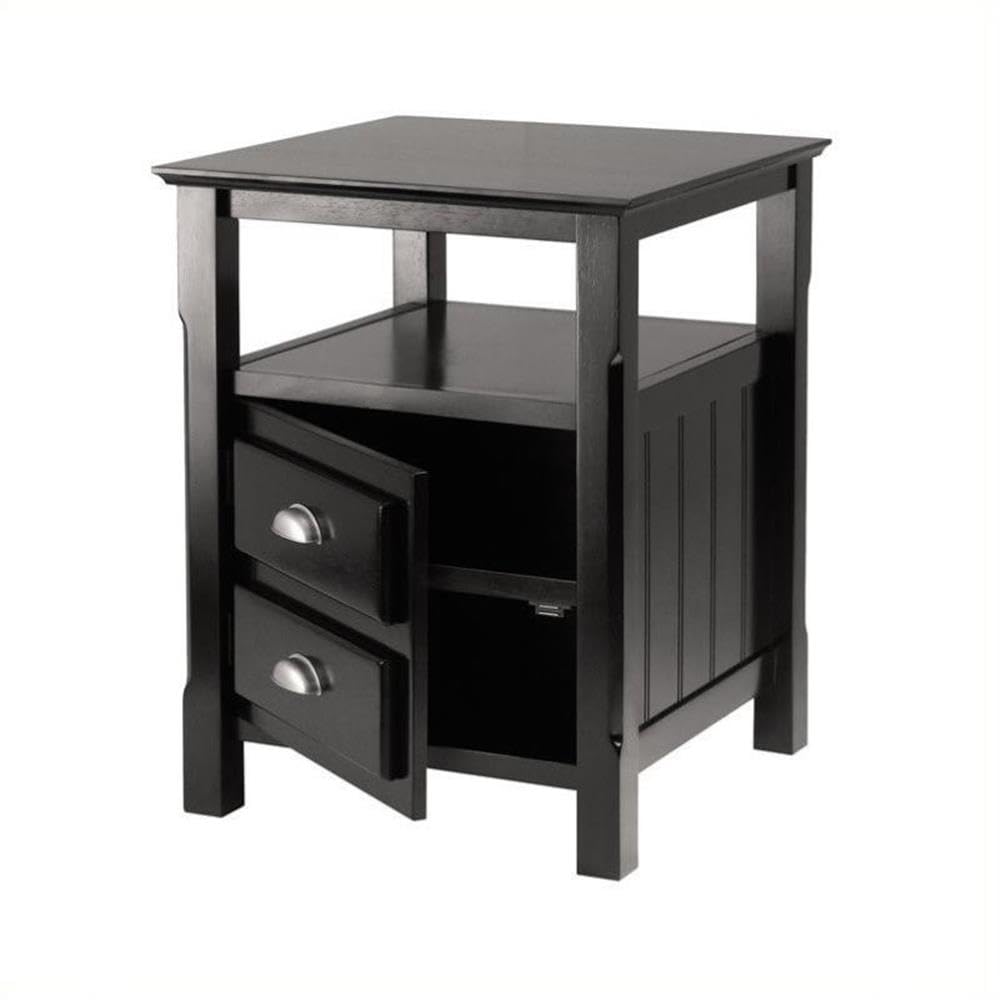 Pemberly Row Transitional Solid Wood Nightstand with 2 Drawers in Black - Stylish Bedside Table for Bedroom Furniture & Home Decor