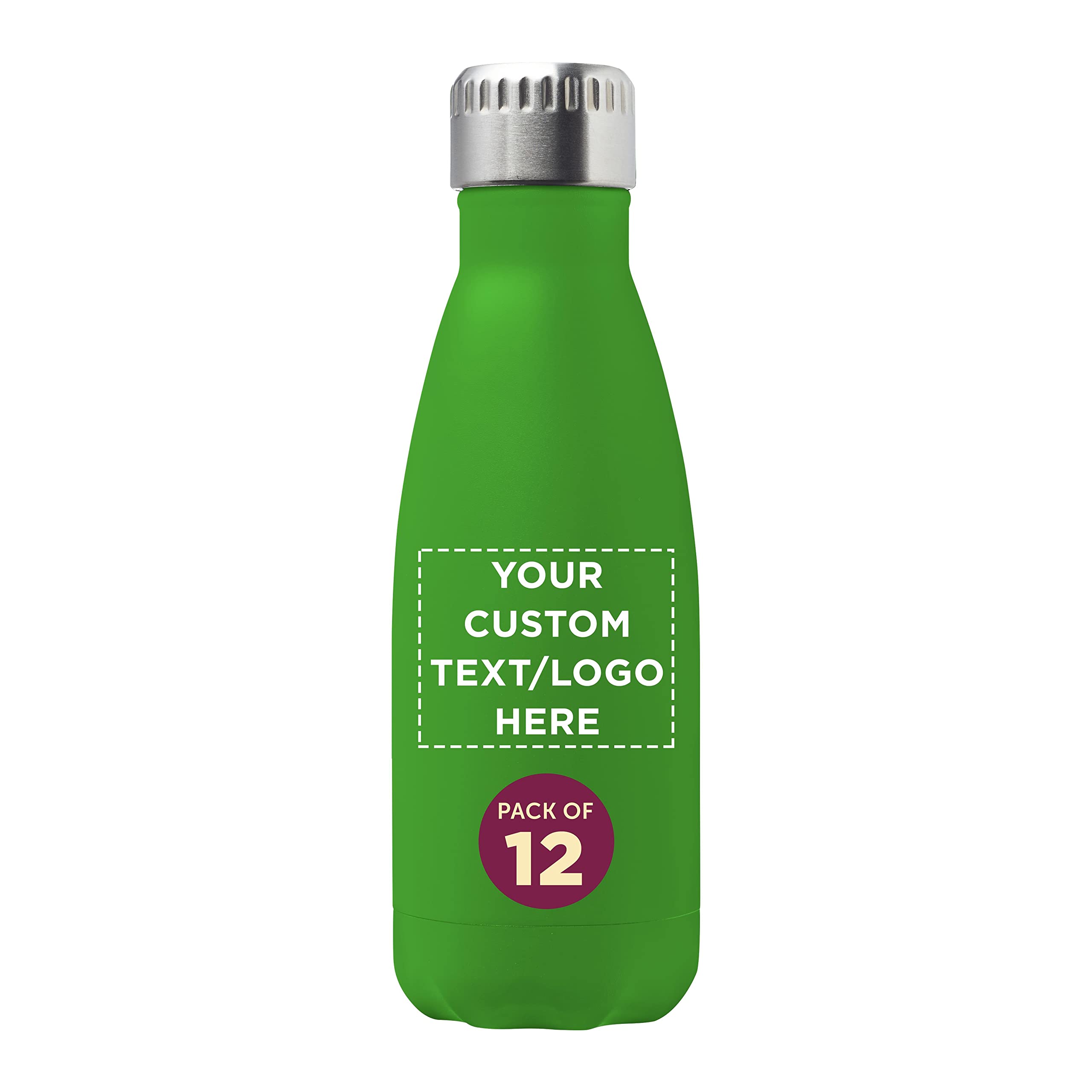 12 Pack 14oz Stainless Steel Cola-Shaped Water Bottles - Double Wall Insulated, Leakproof Lid, BPA Free - Customizable with Text/Logo - Perfect for Schools, Sports & Outdoor Activities (Lime Green)