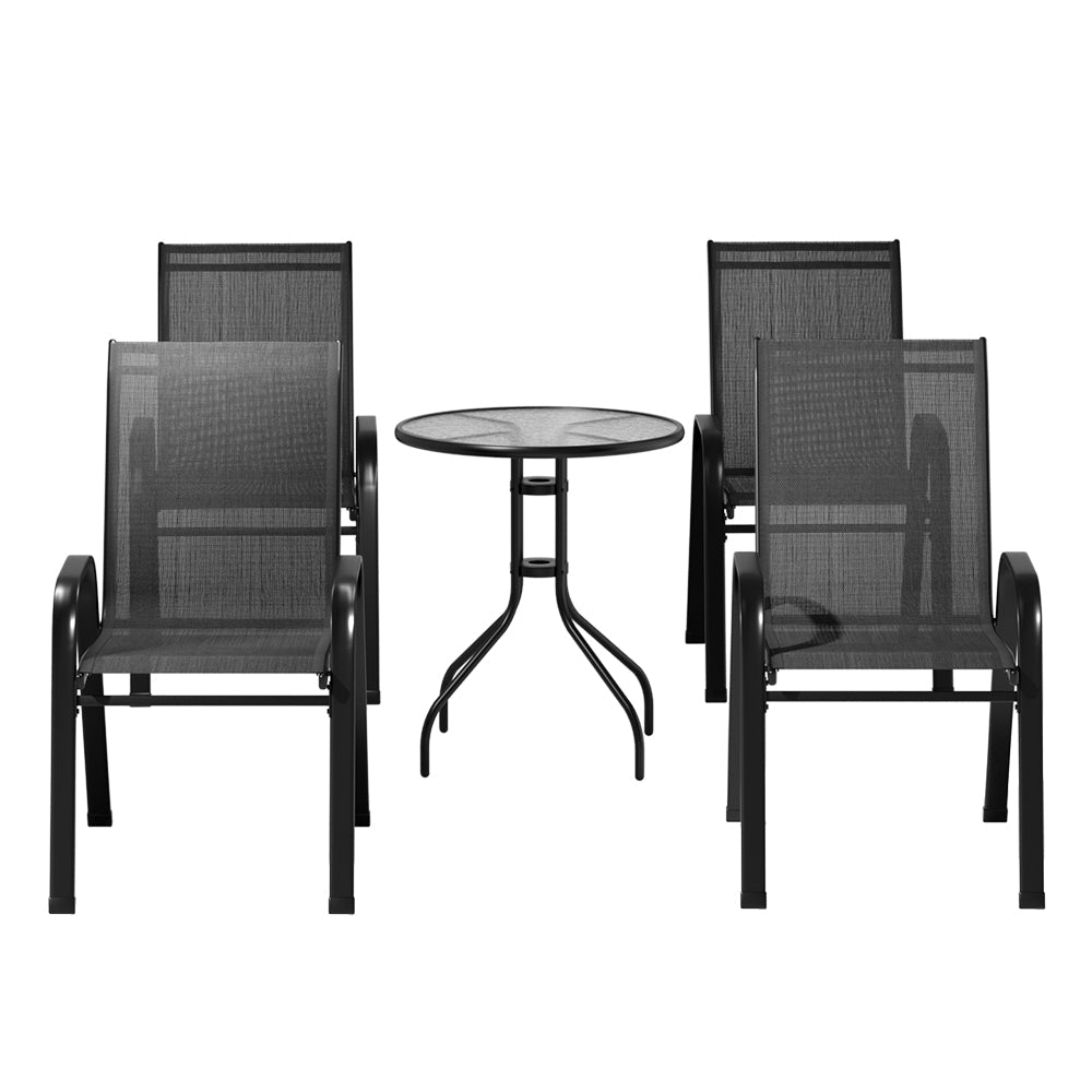 5-Piece Black Bistro Set - Stackable Outdoor Patio Table and Chairs for Garden, Backyard, Poolside & Balcony Dining | Weather-Resistant Outdoor Furniture