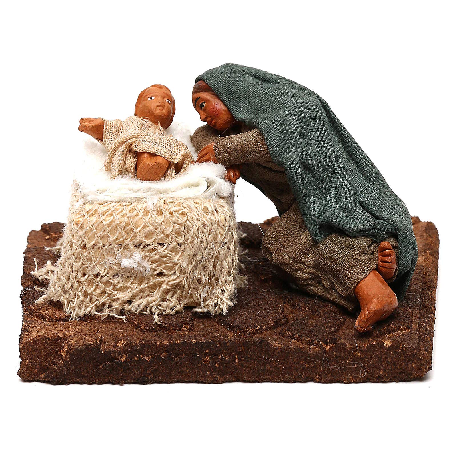 10cm Neapolitan Nativity Scene Figurine - Woman with Baby in Crib | Christmas Decor, Home Nativity Display, Holiday Table Centerpiece