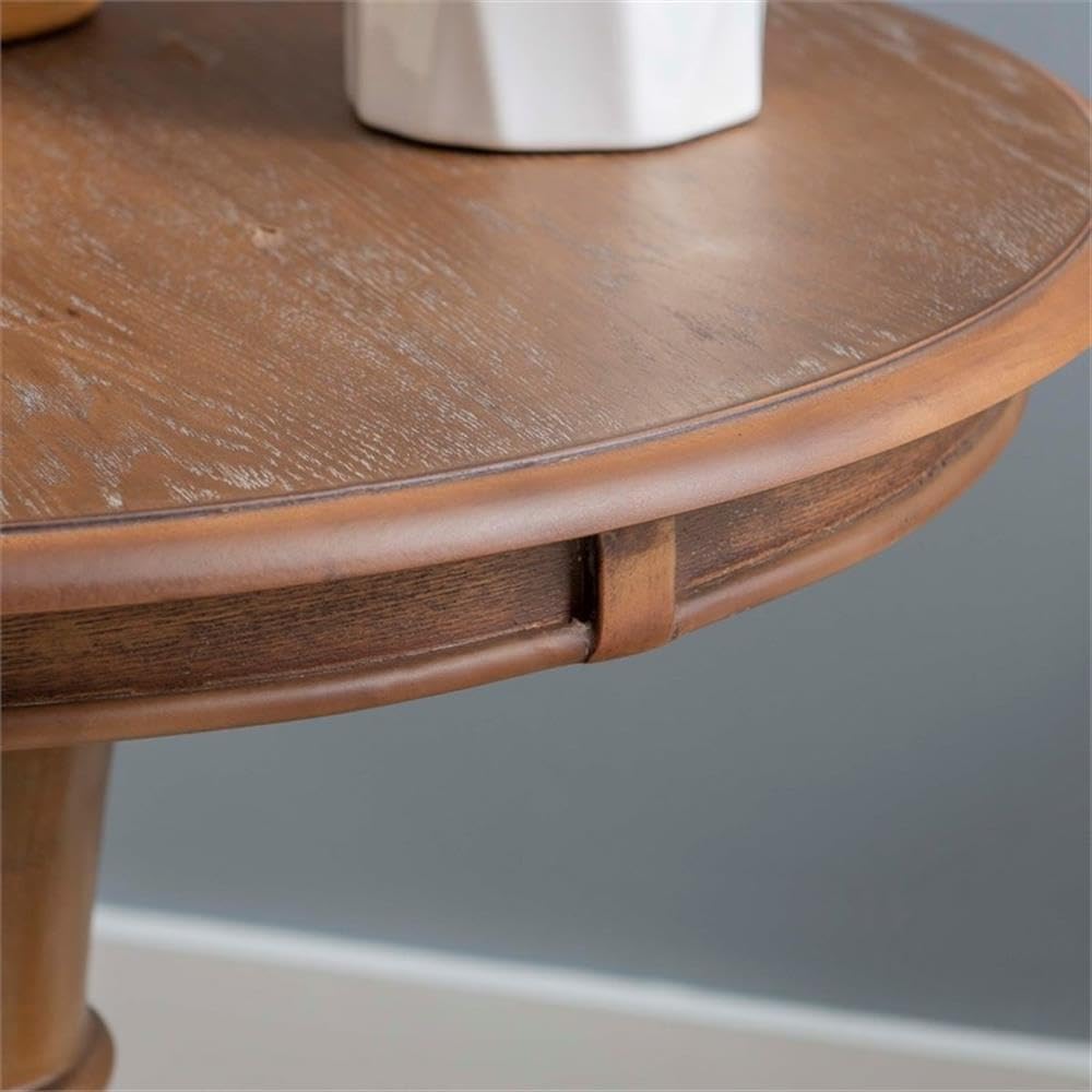 Powell Furniture Linon Aspen Round Wood Accent Table - Natural Finish Side Table for Living Room, Bedroom & Office Decor
