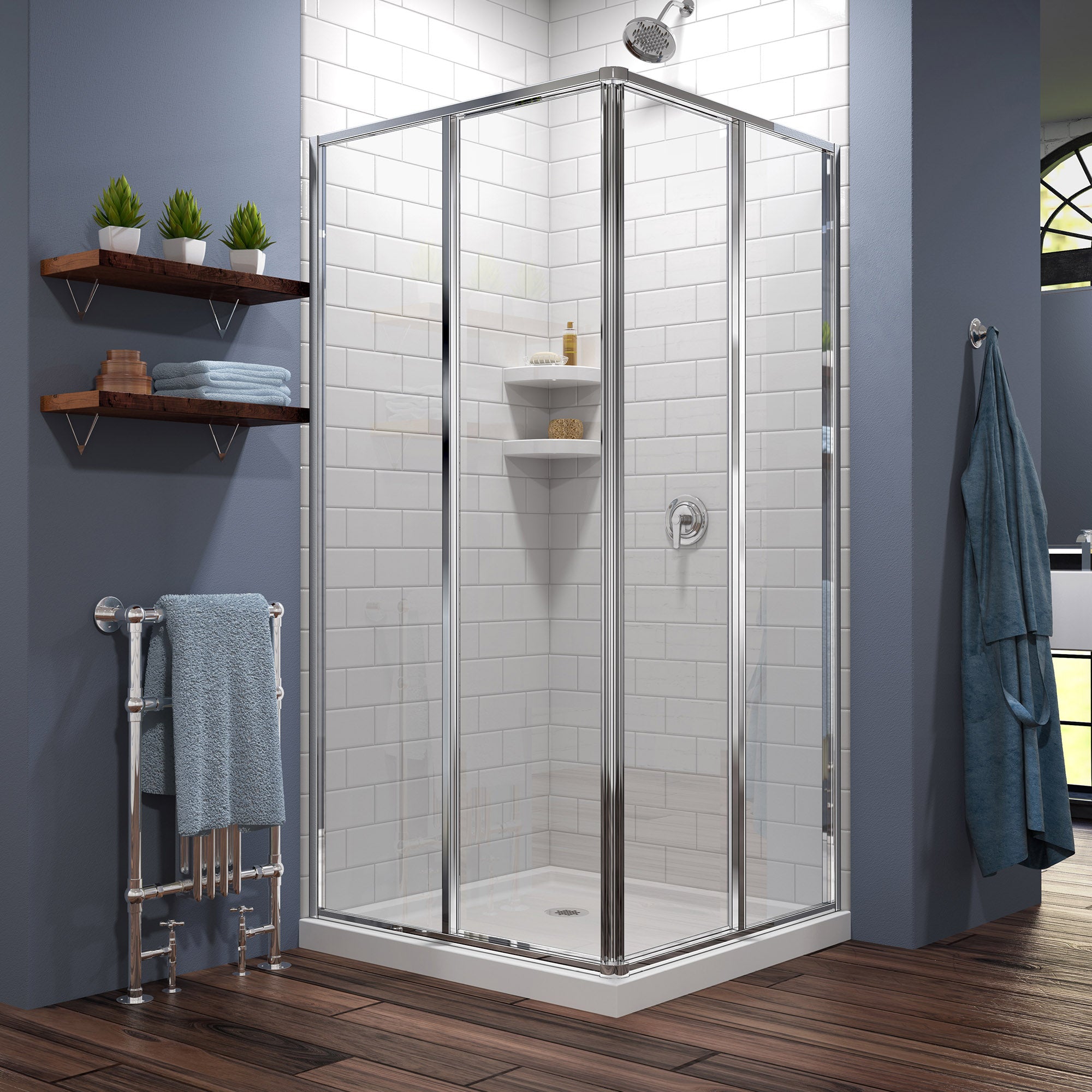 DreamLine Cornerview 36x36x74.75 Inch Framed Sliding Shower Enclosure with SlimLine Base Kit - Perfect for Small Bathroom Remodeling & Space Saving Design