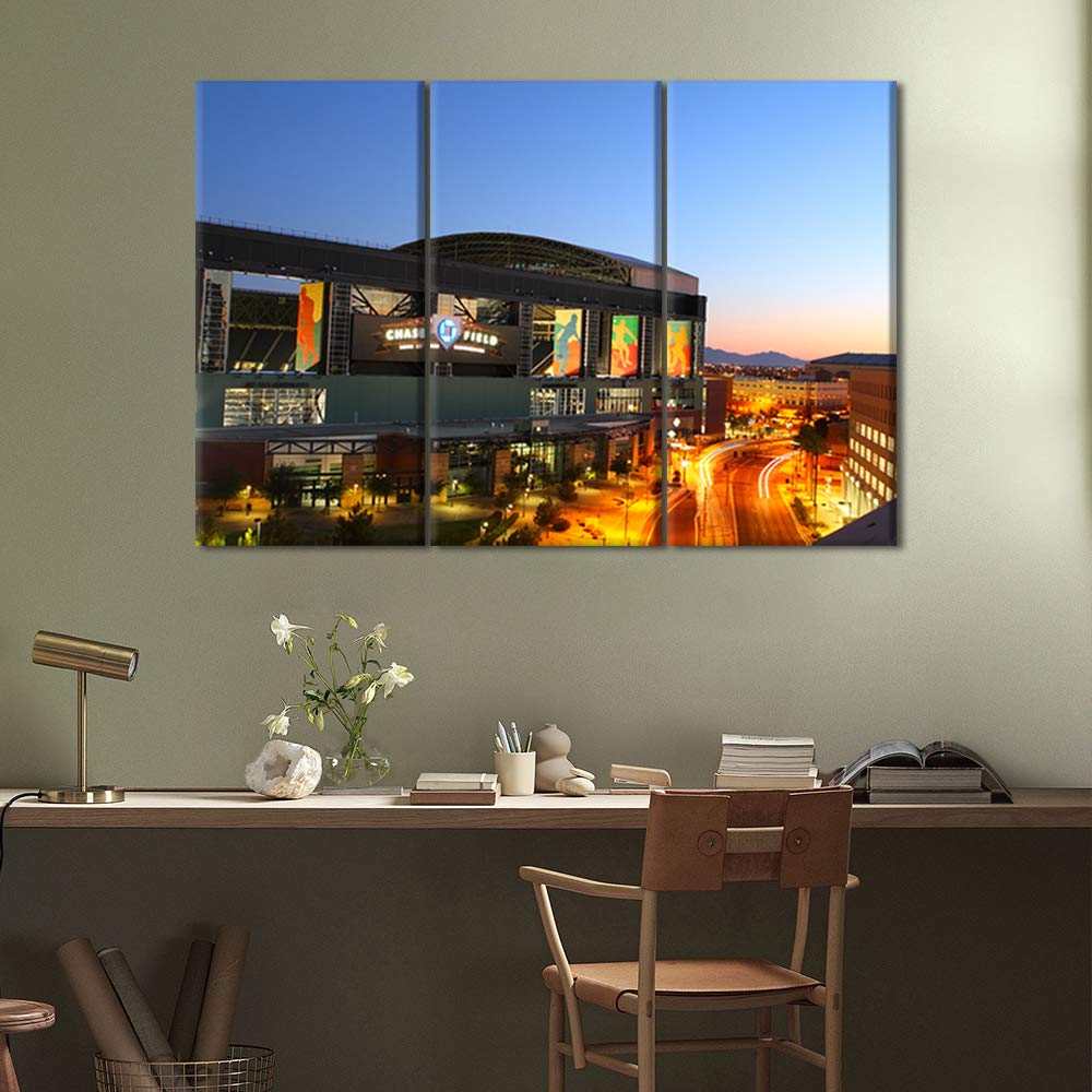 Phoenix Arizona Landscape Canvas Prints - 3 Panels Baseball Stadium Painting, Chase Field Wall Art, Sports Picture for Living Room, Bedroom, Kitchen, Office - Framed Ready to Hang (60