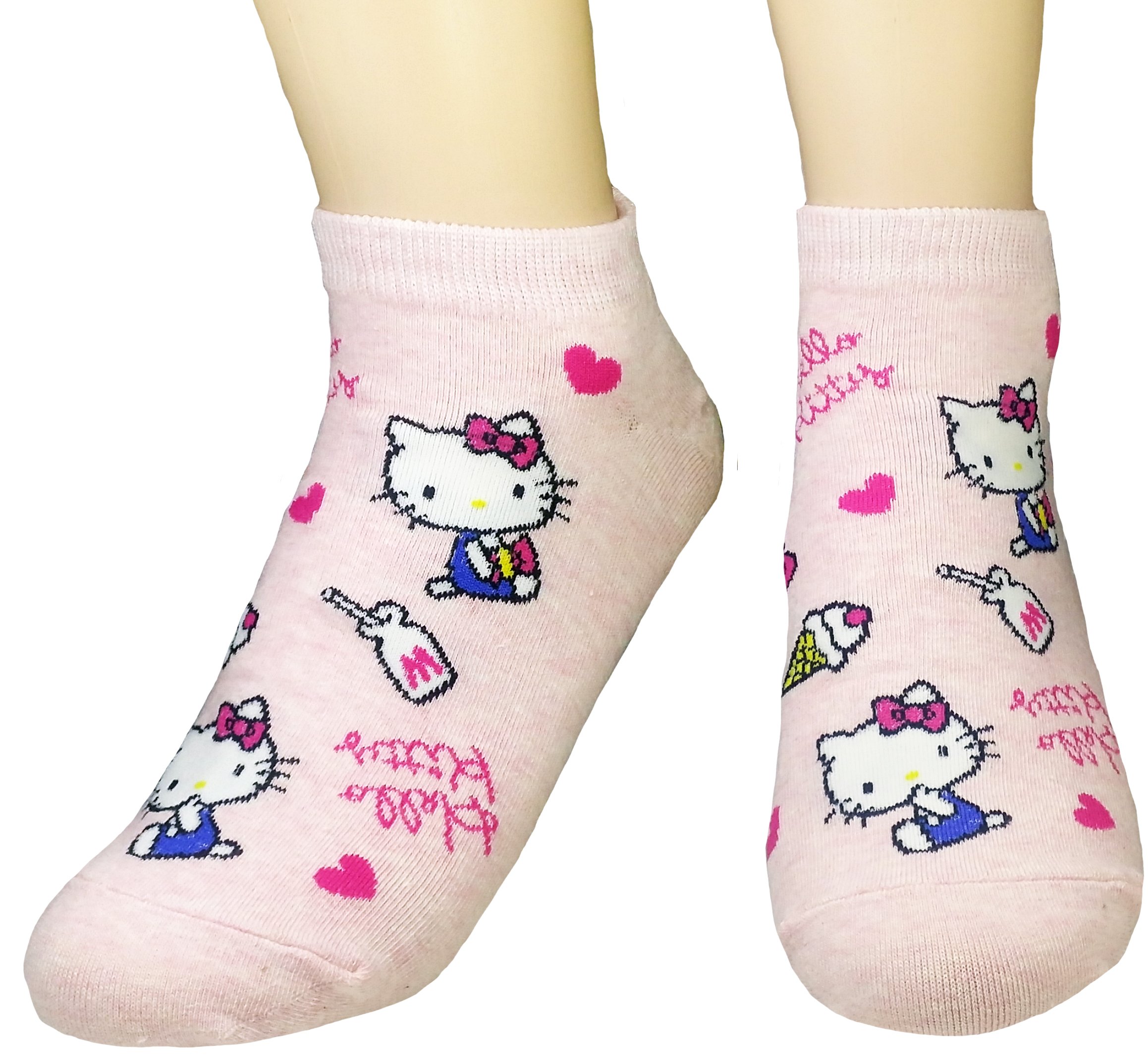 Hello Kitty Women's Cotton Blend Ankle Socks Set - Cute Milk Kitty Design, One Size Fits Most - Perfect for Casual Wear, Cosplay & Kawaii Fashion