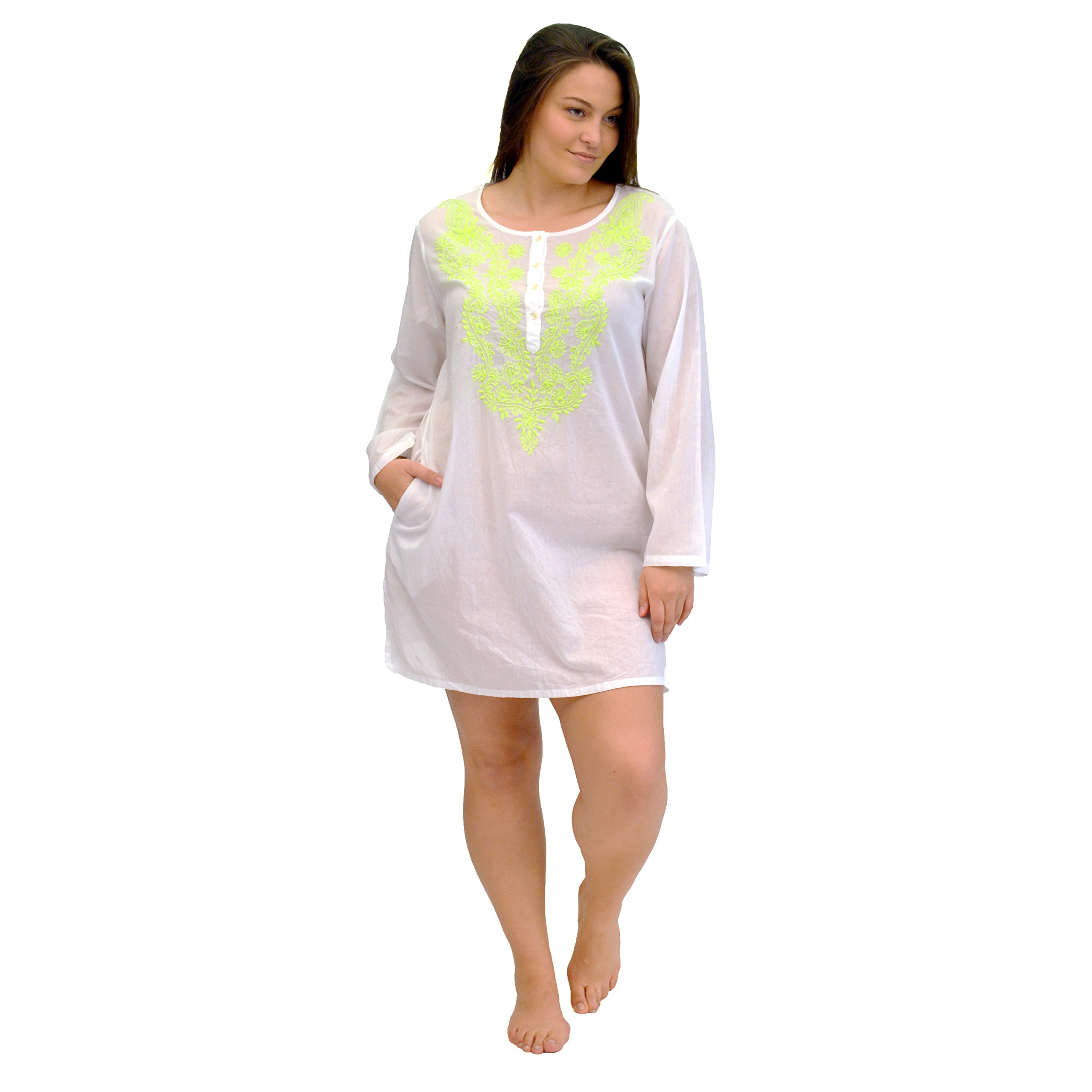 LA CERA Women's Hand Embroidered Beach Cover Up - Plus Size Floral Kimono for Summer Vacation, Pool Party & Boho Fashion