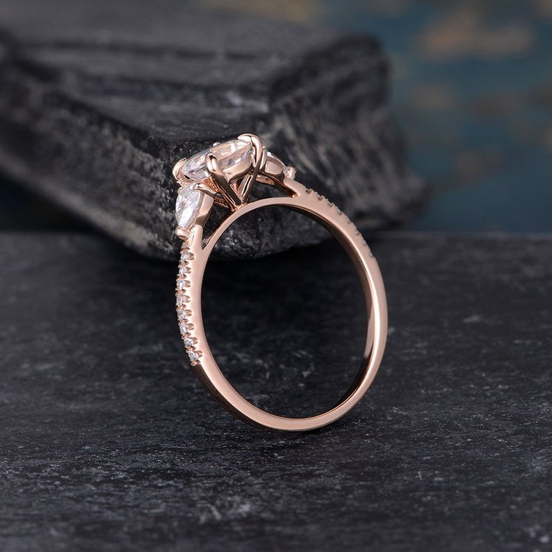 Rose Gold Moonstone Engagement Ring with Pear Moissanite - June Birthstone for Women - Perfect for Weddings, Anniversaries & Special Occasions