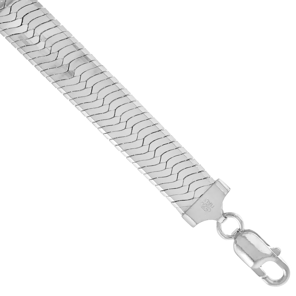 10mm Thick Sterling Silver Herringbone Necklace & Bracelet Set for Women and Men - Nickel-Free, Beveled Edges, Italy Crafted (7-30 Inch) - Perfect for Gifts, Weddings, and Everyday Elegance