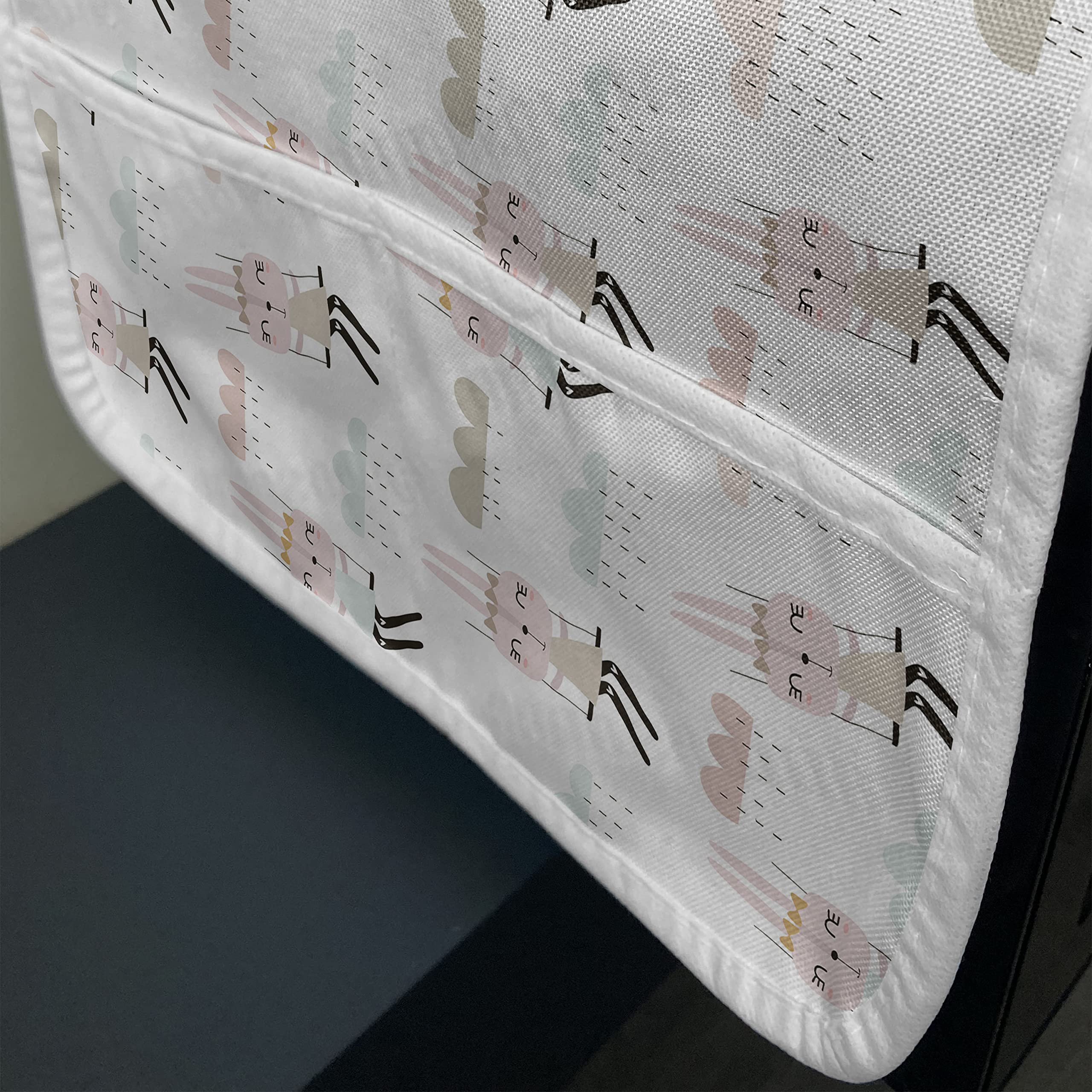 Ambesonne Waterproof Microwave Cover with Pockets - Cute Rabbit Cartoon Design, Pastel Rain Cloud Print, 36