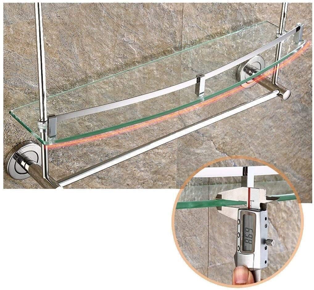 Premium Chrome Wall Mounted Towel Rack with 2 Hooks - 2-Tier Bathroom Shelf & Towel Holder (50cm) - Space Saving Storage for Bathrooms, Kitchens, Laundry Rooms & Spas