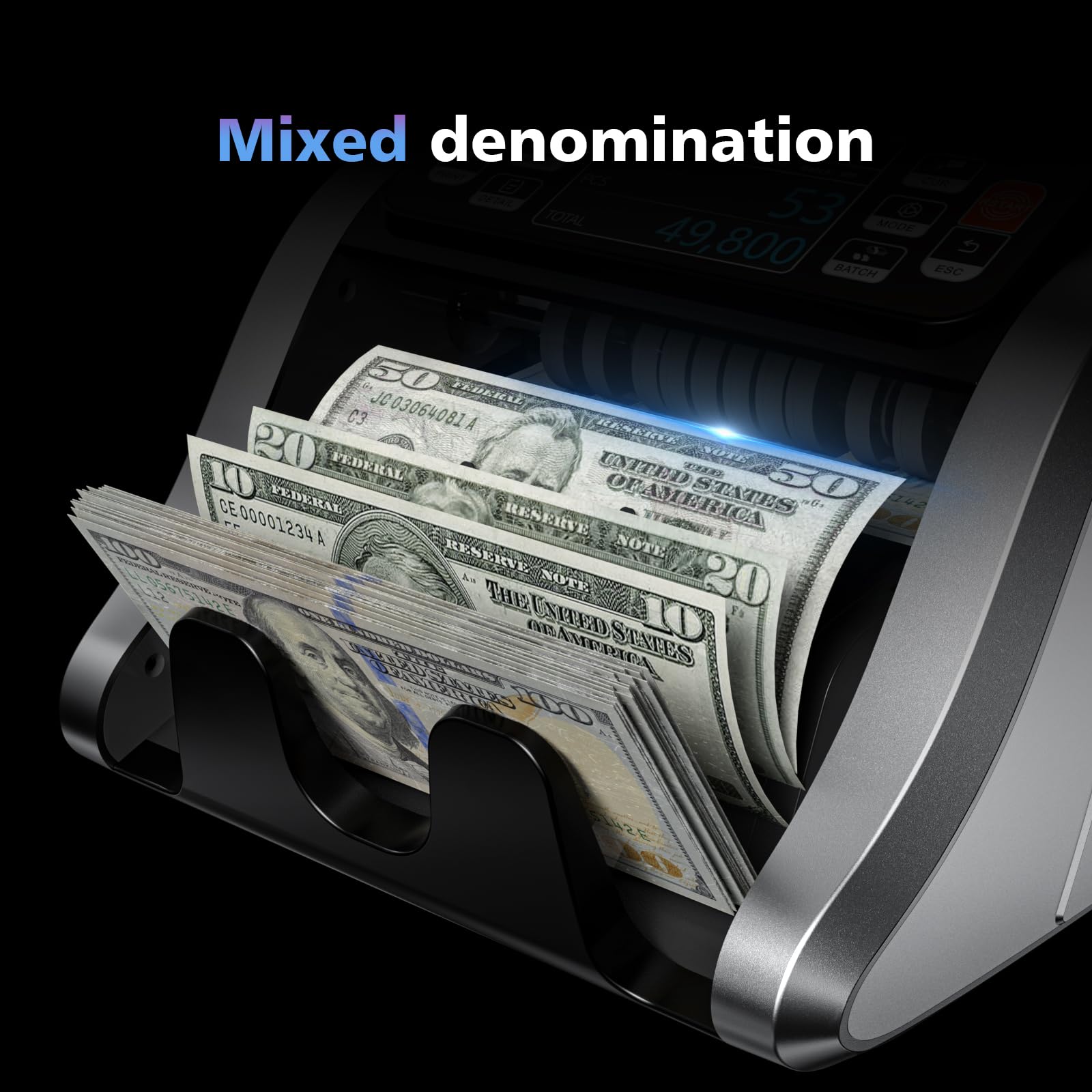 Aneken Pro ALN60 Mixed Denomination Bill Counter Machine with Printer - High-Speed Cash Counting for Banks, Retail Stores & Small Businesses