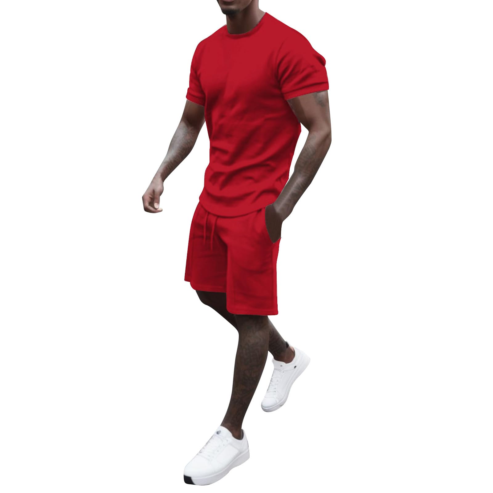TUQIDEWU Men's 2-Piece Tracksuit Set - Casual Short Sleeve Top & Beach Shorts for Summer, Gym, Running & Activewear | Mountain Hiking & Outdoor Sports Outfit