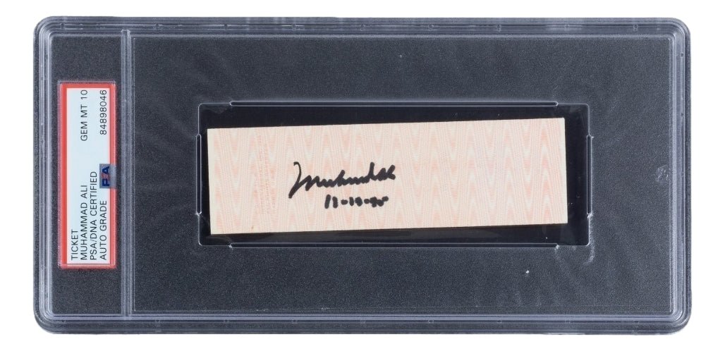 Muhammad Ali Autographed 1980 Closed Circuit Fight Ticket vs Larry Holmes - PSA/DNA Certified Gem MT 10 - Rare Boxing Memorabilia for Collectors & Sports Fans