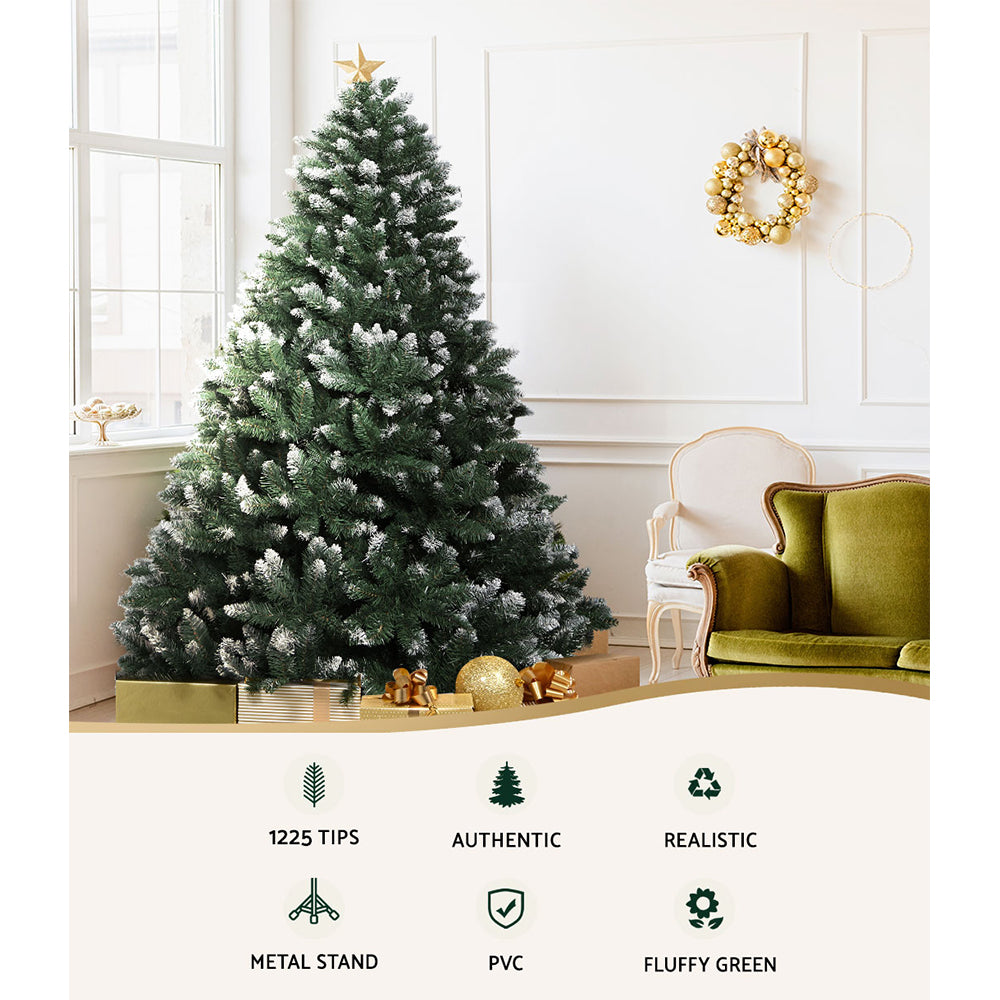 2.4M Snowy Green Christmas Tree with 1400 Tips - Premium Xmas Decorations for Home, Office & Holiday Parties