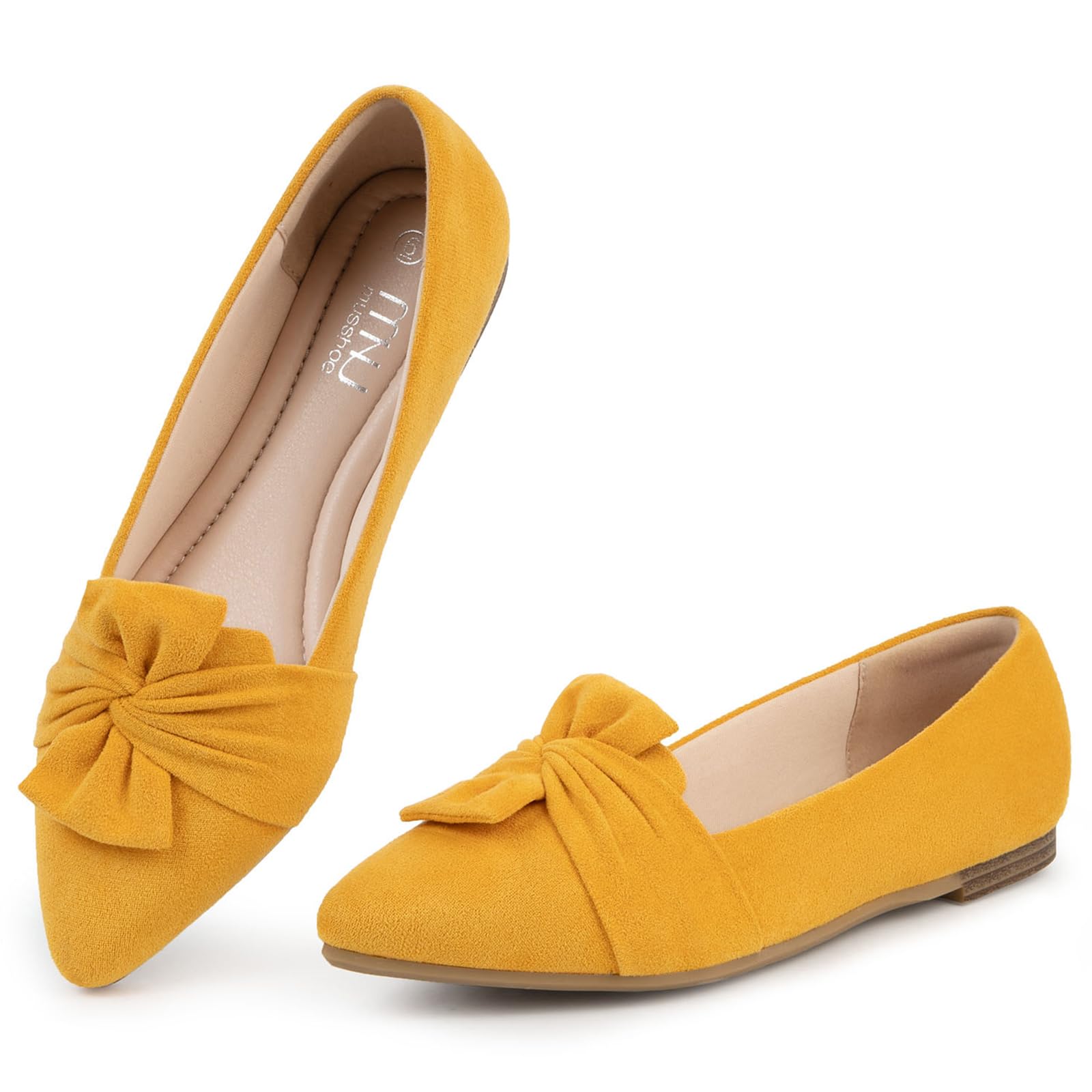MUSSHOE Women's Pointed Toe Ballet Flats - Comfortable Dressy Bowknot Shoes for Work, Office & Wedding Occasions