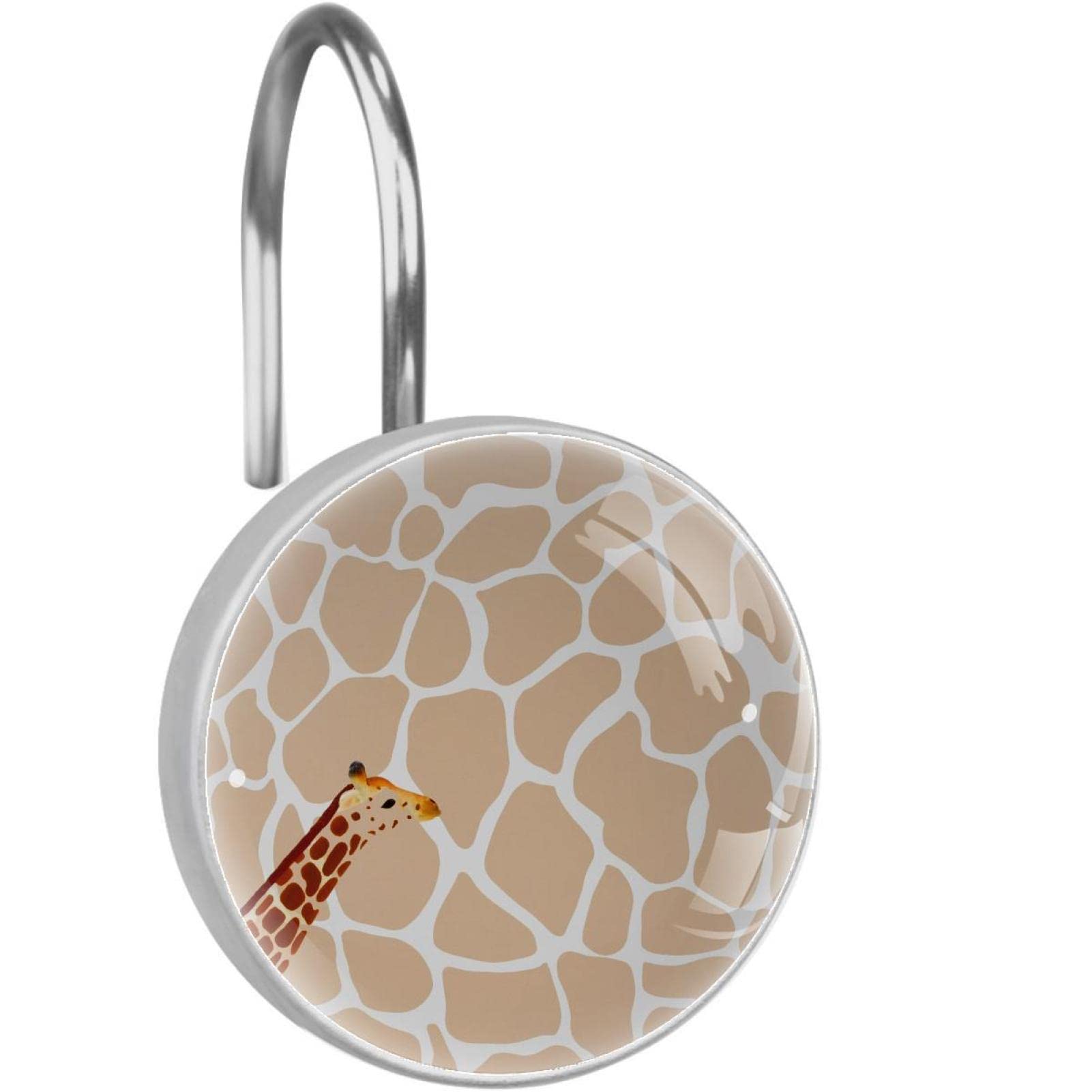 Lyetny Set of 12 Animal Skin & Giraffe Resin Shower Curtain Hooks Rings - Bathroom Decor for Kids, Jungle Theme, Waterproof Shower Accessories