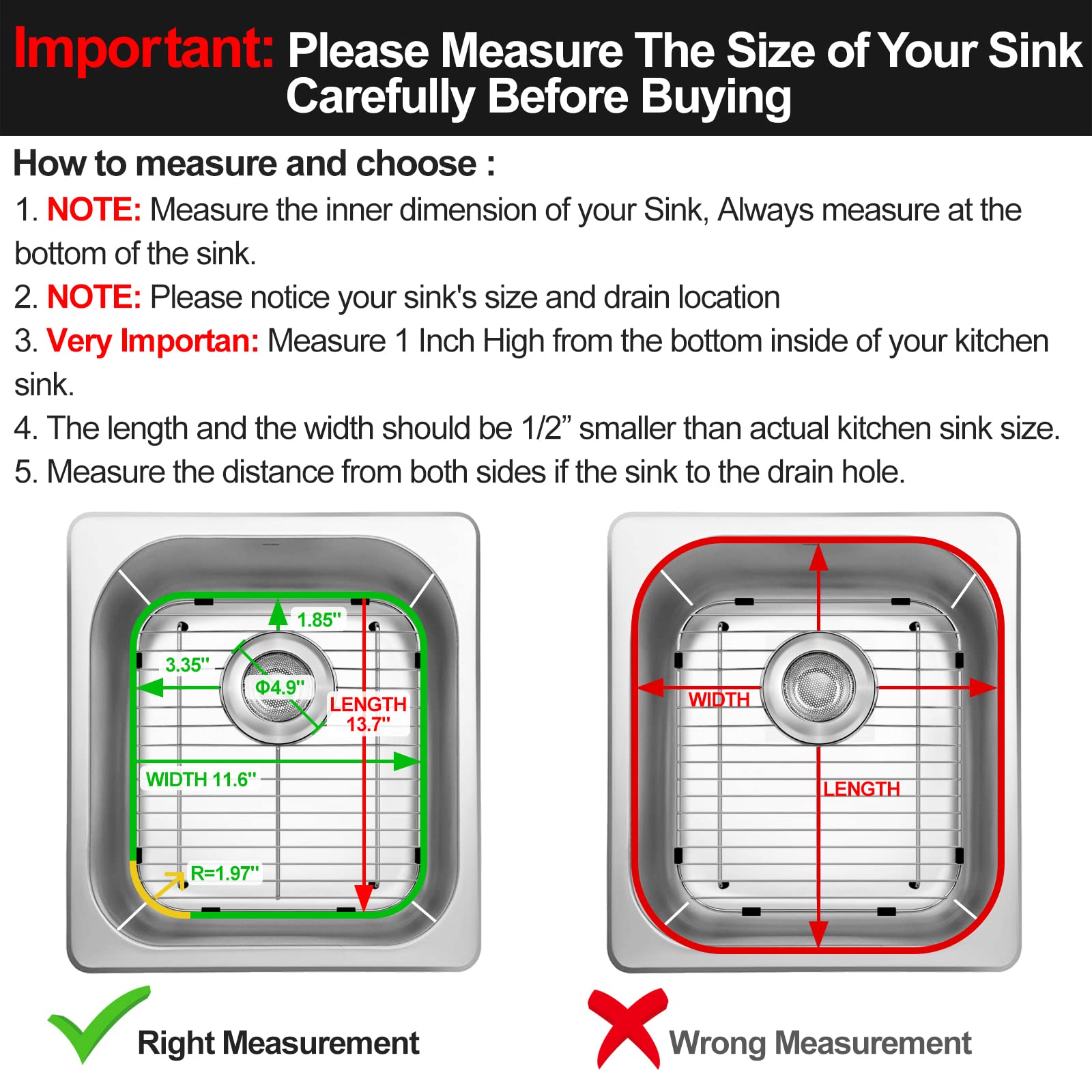 2 Pack 304 Stainless Steel Sink Protectors with Drain Hole - 13.2