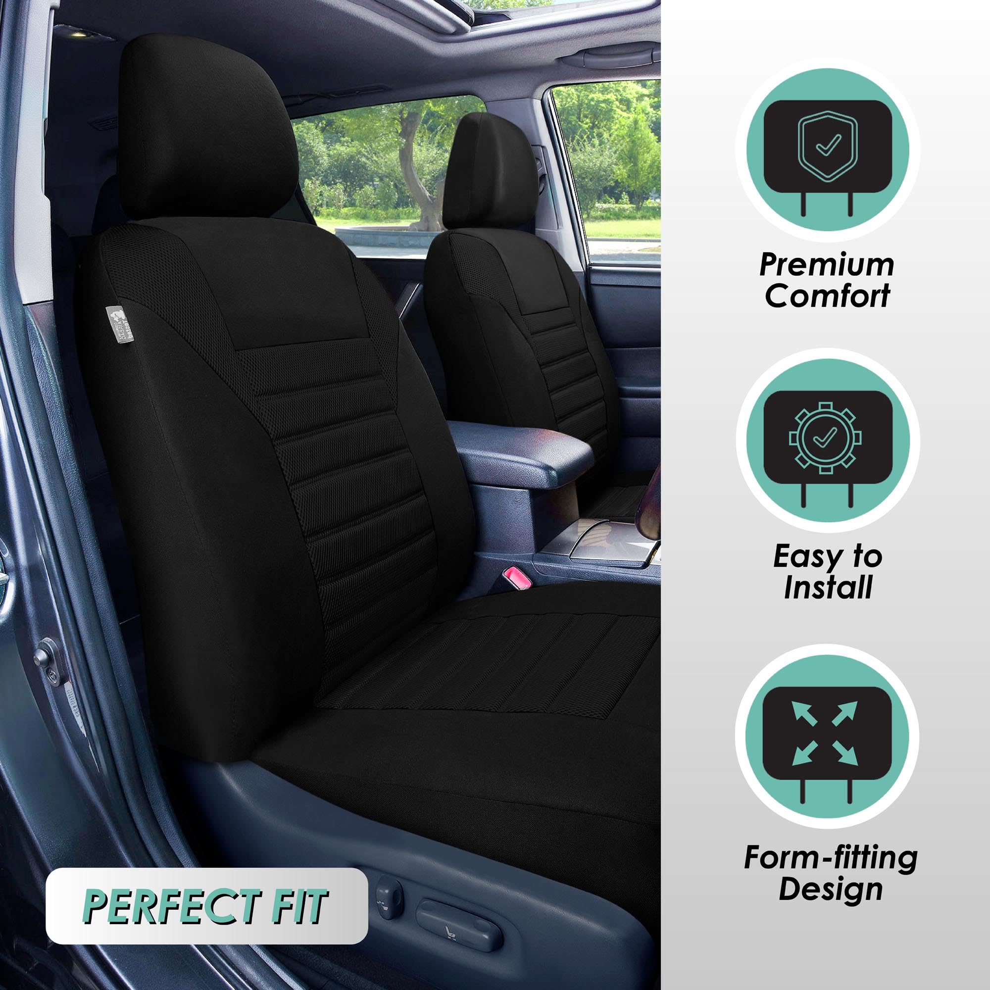 TLH 3D Air Mesh Car Seat Covers - Black, Universal Fit for Cars & SUVs - Perfect for Comfort & Style