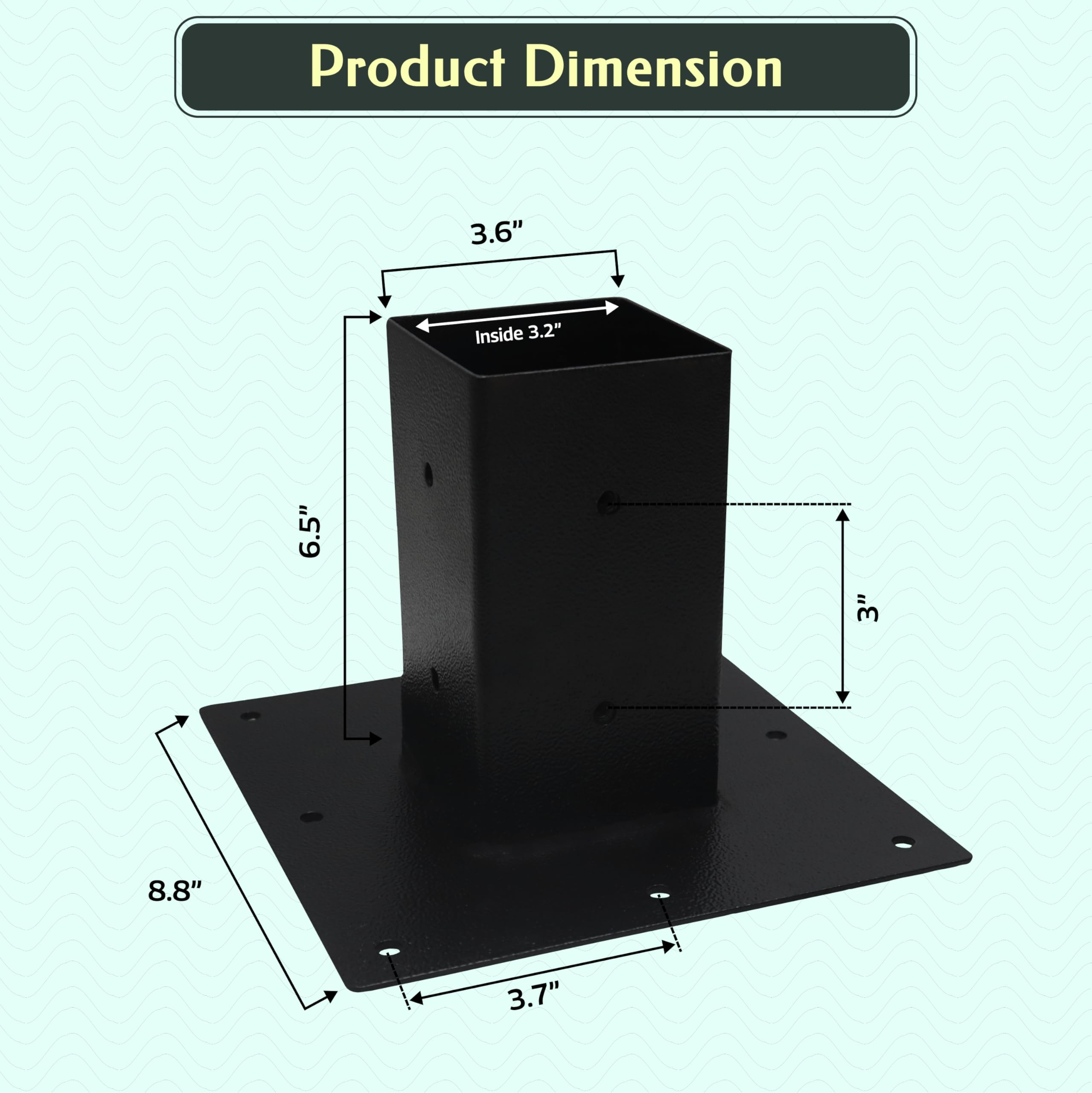 Heavy Duty 4x4 Post Base - Carbon Steel Mailbox Mounting Plate for Concrete & Soil Ground - Deck, Porch, Railing Support - Outdoor Mailbox Post Installation & Home Improvement Projects