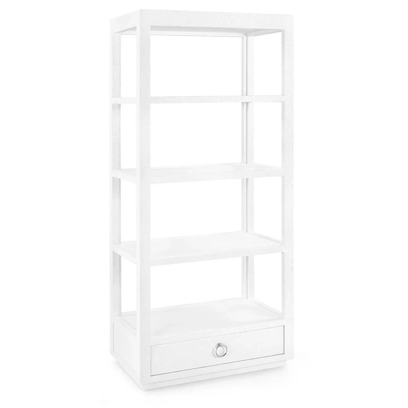 Camilla Lacquered Grasscloth Etagere Shelf - Chiffon White Finish | Modern Display Shelf for Living Room, Bedroom & Office Decor
