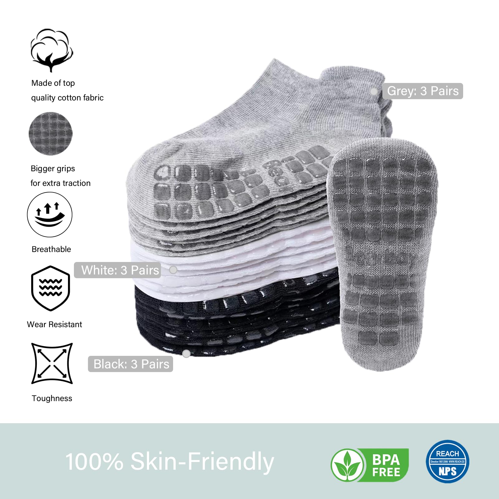 Non-Slip Baby Socks with Grippers (9 Pairs) for Infants & Toddlers 0-7 Years - Soft Anti-Skid Walking Socks for Crawling, First Steps & Playtime