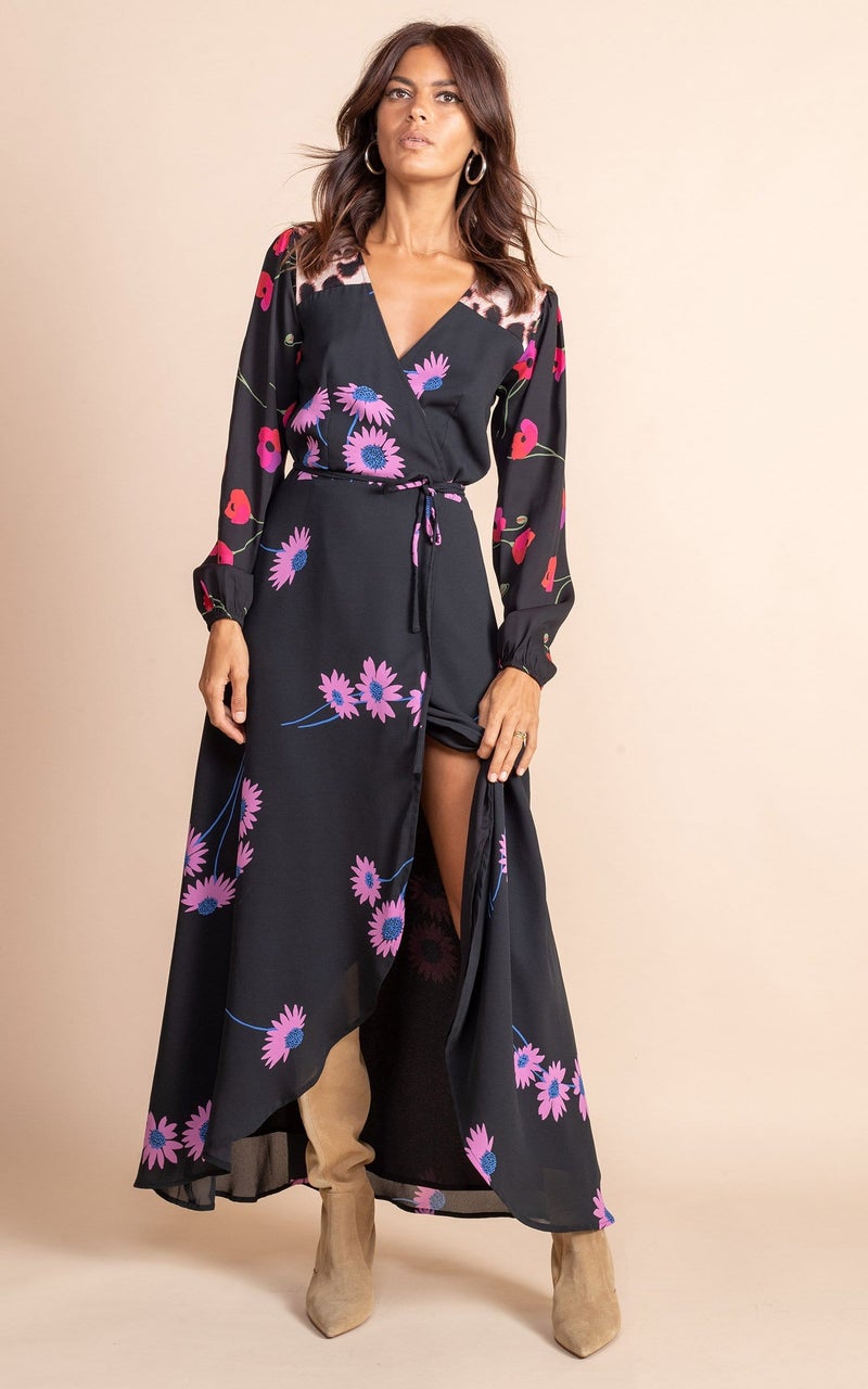 Jagger Dress - Dancing Leopard & Pink Daisy Floral Print Women's Party Dress | Perfect for Night Out, Club Wear & Special Occasions