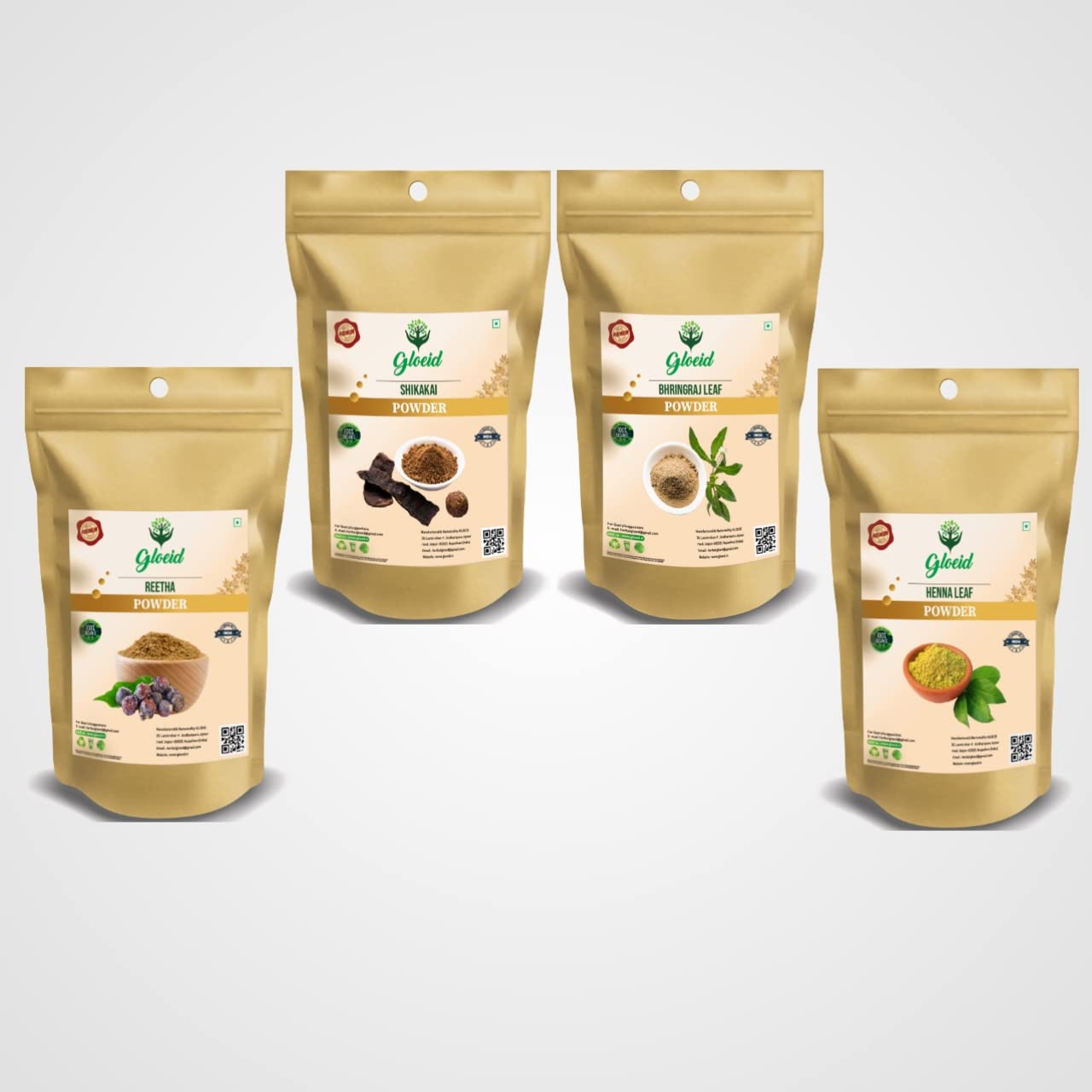 Organic Ayurvedic Hair Care Combo Pack - Shikakai Powder, Reetha Powder, Bhringraj Powder & Henna Powder (50gm Each) for Hair Growth, Dandruff & Scalp Treatment | Natural Herbal Hair Mask & Conditioner for Shiny, Healthy Hair at Home