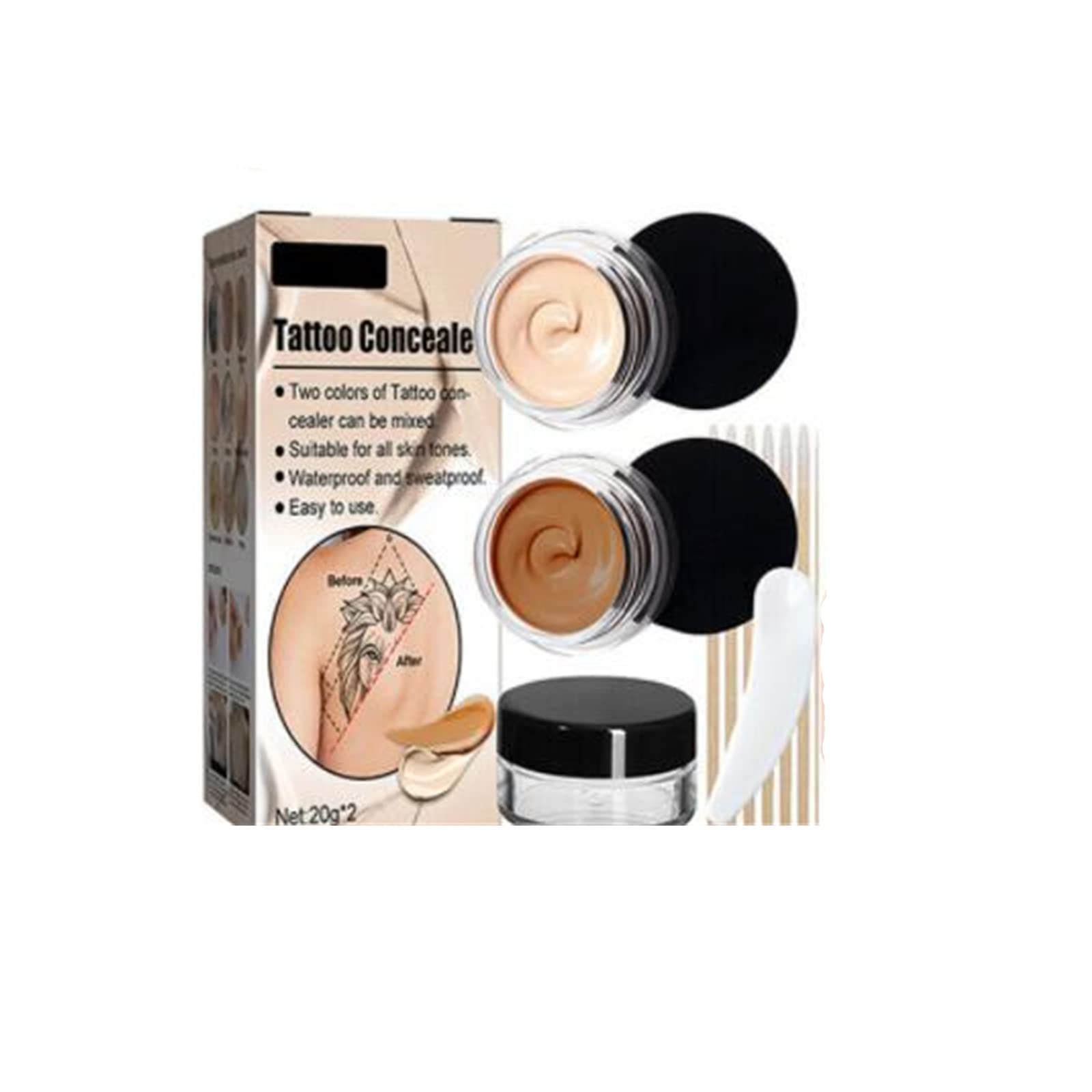 Waterproof Skin Tattoo Concealer Set for Scars, Birthmarks & Tattoo Cover Up - Long Lasting Makeup for Face & Body - Perfect for Weddings, Photos & Everyday Wear