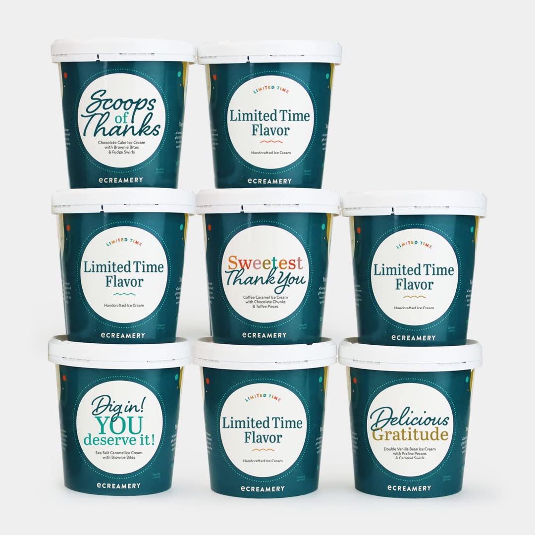 eCreamery Premium 8 Pint Ice Cream Gift Set - Perfect Employee Appreciation & Referral Thank You Gift - Delicious Gourmet Ice Cream for Corporate Rewards, Client Gifts & Special Occasions