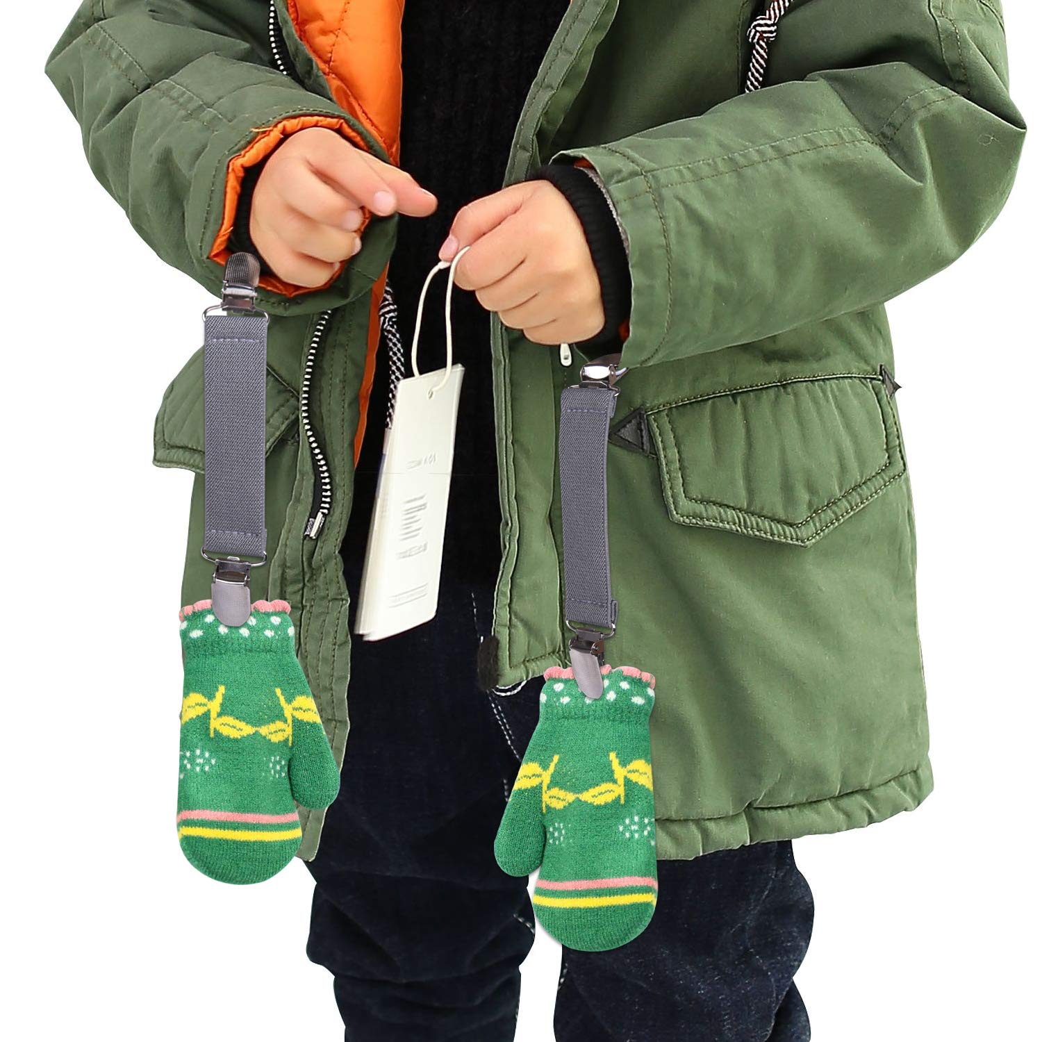 Wisdompro 4-Pack Mitten Clips with Elastic Strap - Winter Glove Holders for Toddlers, Kids & Adults - Keep Gloves Together for Skiing, Snowboarding & Outdoor Activities