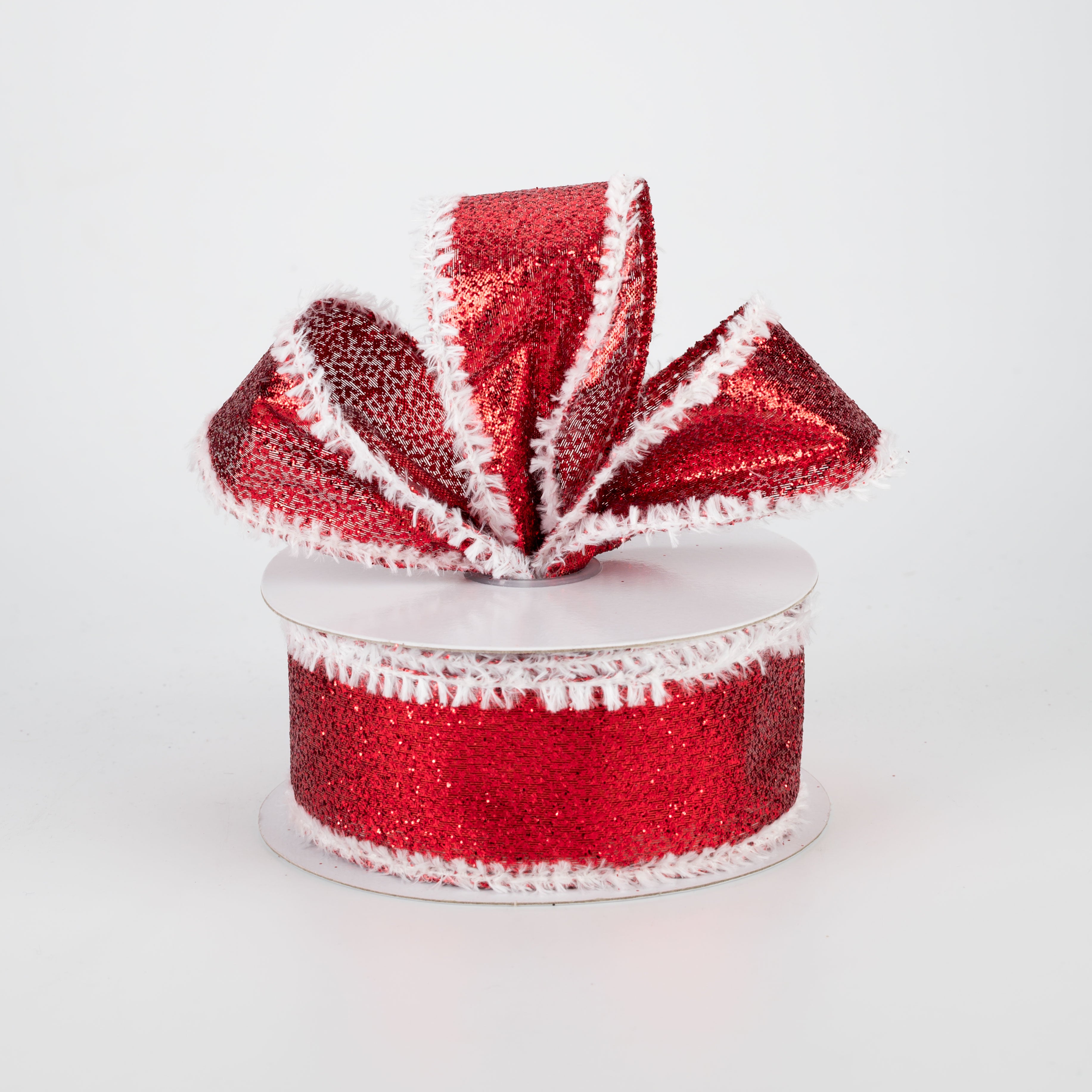 1.5 Inch Metallic Glitter Snow Edge Ribbon - Red Christmas Decoration Ribbon (10 Yards) for Gift Wrapping, Tree Trimming, Holiday Crafts and DIY Projects